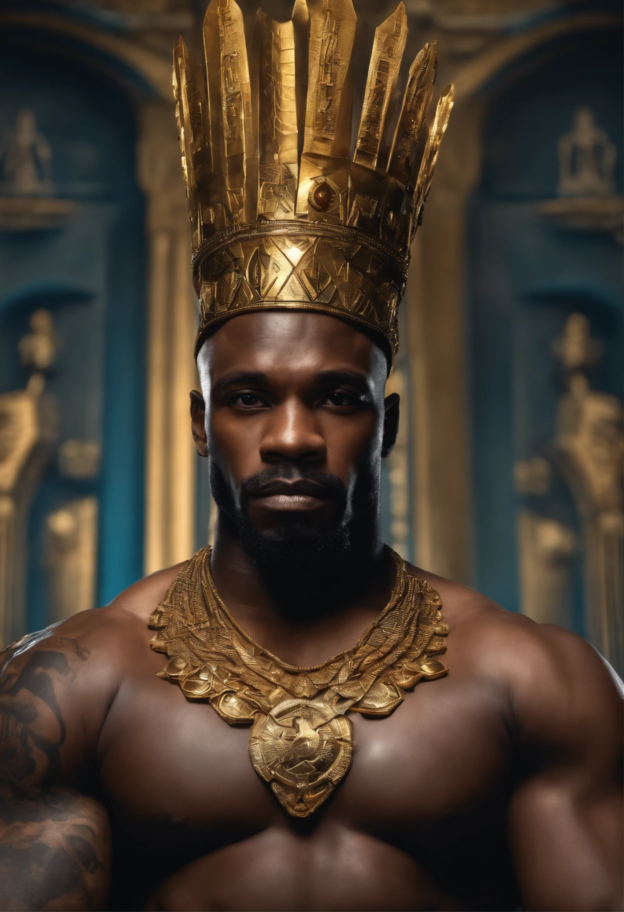 everaldocruz homen negro muito musculoso cabelo rasta fary com herois da marvel guerreiro capoeirista de corpo inteiro de frente Retro comicstyle artwork highly detalhes object. Como book chover.symmetrical.vibrant8k portrait of Ronnie coleman muscular, wearing a crown on his head, wakanda background, intricate, elegant, highly detailed, majestic, digital photography, art by artgerm and ruan jia and greg rutkowski, black eyes, (detailed eyes) broken glass (masterpiece, side lighting, beautiful finely detailed eyes: 1.2 ), hdr,