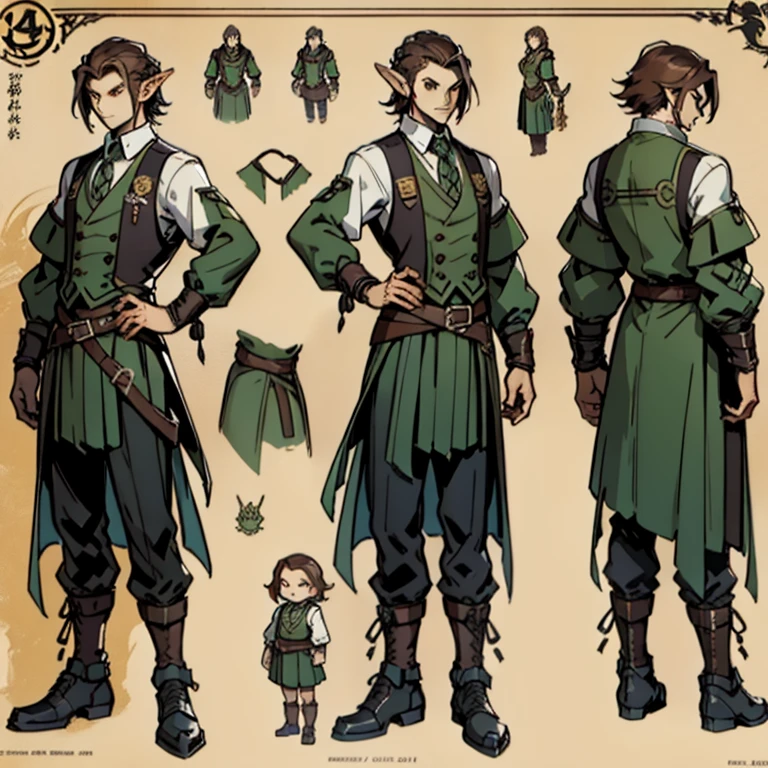 ((character concept art)),((Character design sheet、Same Role、facade、side face、on back))Character cover for Maple Story,Video game character design,Video game character design,expert high detail concept art,metal slug concept art,Interesting character design,inspiration,((character concept art)), ((Character design sheet, same character, front, side)) Video game character design, Rolois, half-elf, Arrogant, Dark hair, waistcoat, long sleeves, pale skin, sword, scar on face, middle hair