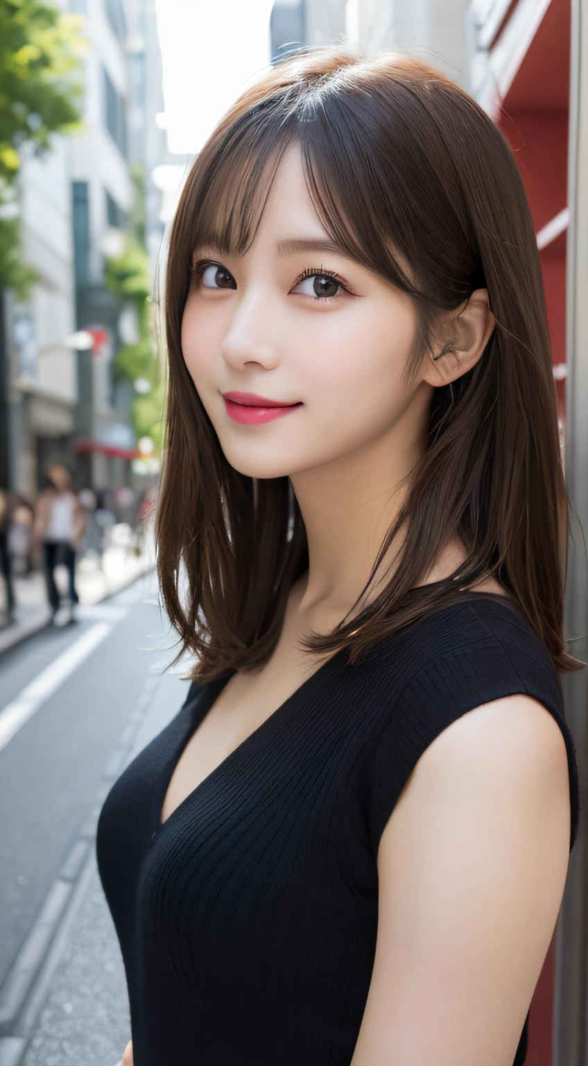 masutepiece, Best Quality, Illustration, Ultra-detailed, finely detail, hight resolution, 8K Wallpaper, Perfect dynamic composition, Beautiful detailed eyes, Women's Fashion Summer,Medium Hair,Small breasts natural color lip, Bold sexy poses,Smile,Harajuku、20 years girl、Cute、Sexy shot looking at camera