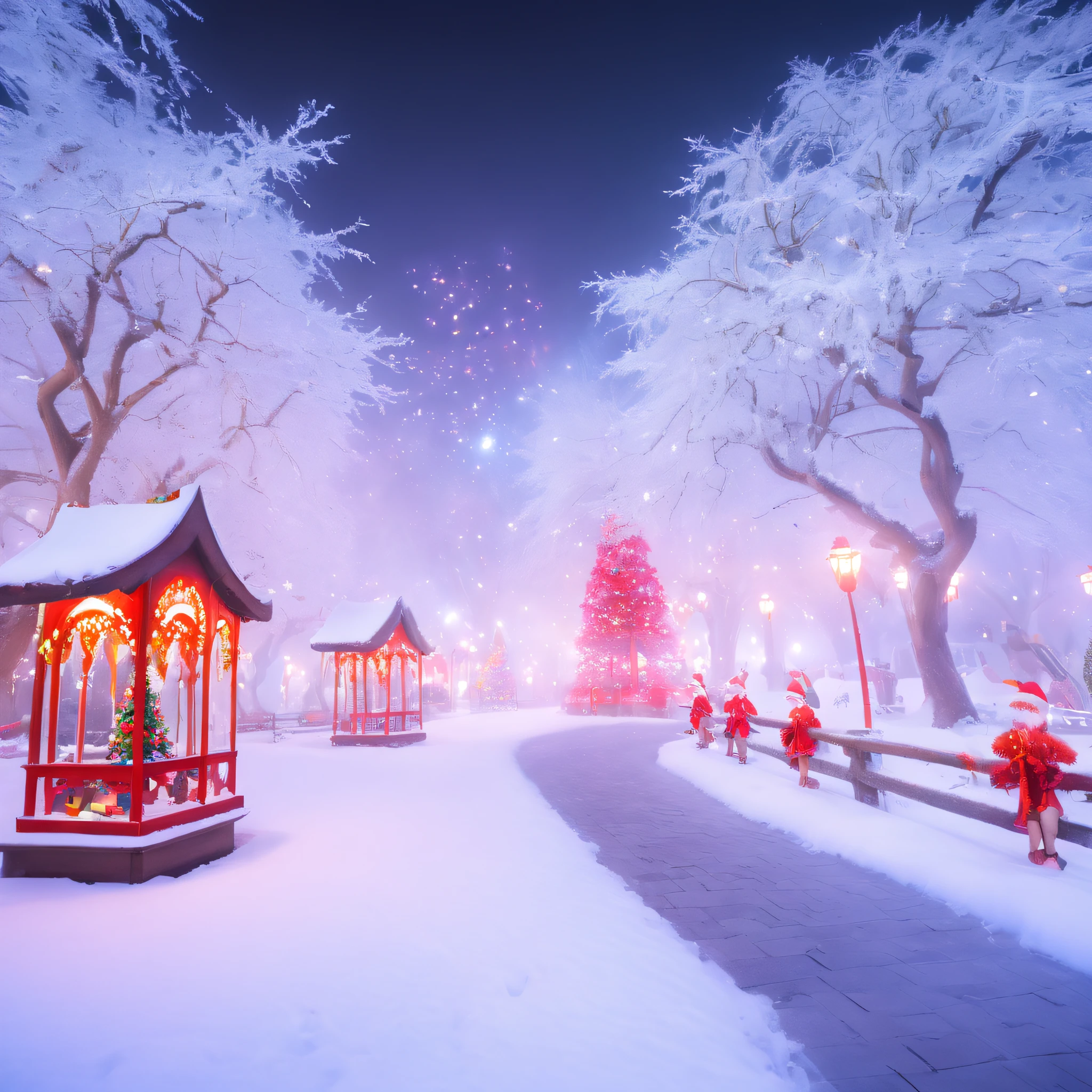 When I close my eyes,Recall that mysterious fairy tale world,I saw a beautiful view of the rime。In this world,The earth was shrouded in a thin layer of mist,It's like a veil of mystery that envelops the whole world。Christmas elements float in the white mist,Like flash、Red flannel and bright stars,It creates an atmosphere of joy and mystery。
In this rime,The trees are covered with frost,It seems to be the abode of elves in a winter wonderland。Each tree is decorated with colorful Christmas lights,Light up the whole rime world,Let it be filled with warmth and blessings。The branches are covered with red and green flannel ornaments,It's like a gift left by the elves,Make this forest more vibrant。
Looming in the fog is a magnificent Christmas castle,Its spire is dotted with sparkling stars,The entire castle exudes an air of mystery and joy。The interior of the castle is decorated with various festive decorations,Gorgeous drapery、Colorful garlands and sparkling lights complement each other,It gives a captivating visual experience。
Follow the trails paved with flannel and Christmas lights,You will find a group of happy elves singing and dancing,They had bright lanterns in their hands,Jump happily,Create a joyful scene。The elves are dressed in gorgeous holiday costumes,He wears a fringed hat on his head,It's like a messenger from a fairy tale world,It has brought endless joy and blessings to this world。
The whole scene is rendered with fog and Christmas elements into a mysterious and joyful picture,Every detail is full of magic and mystery。In this fairytale world,gleeful、Blessings and warmth fill every corner,It's fascinating,Feel like you're in the middle of an eternal Christmas celebration。、