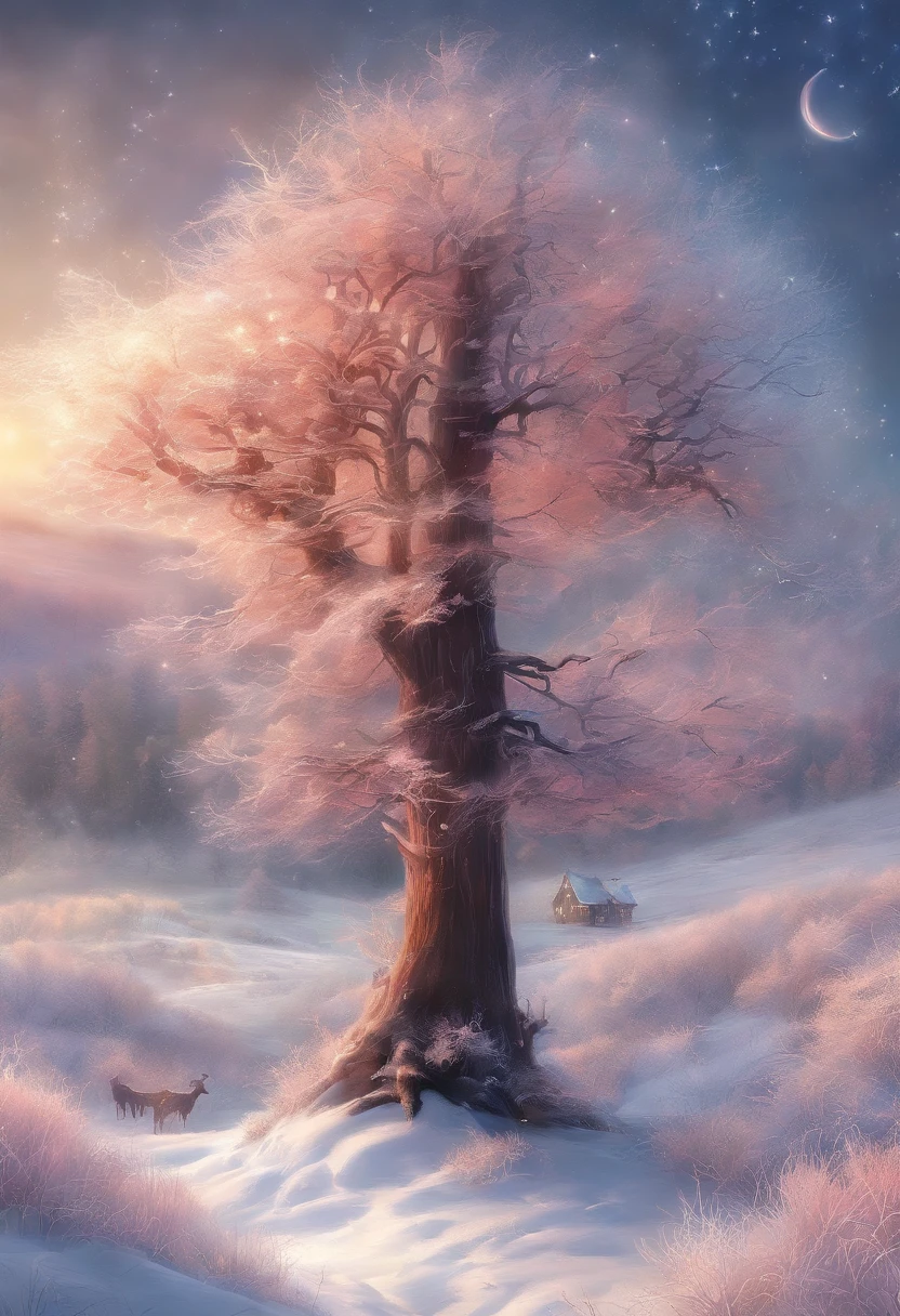 at winter season,Oyuki,snow landscape,Fog pine,rays of sunshine,thin fog,Dingdall effect,super-fine,tmasterpiece,8K,depth of fields,ultra - detailed,Meticulous portrayal,Ultra photo realsisim,Hyper-realistic