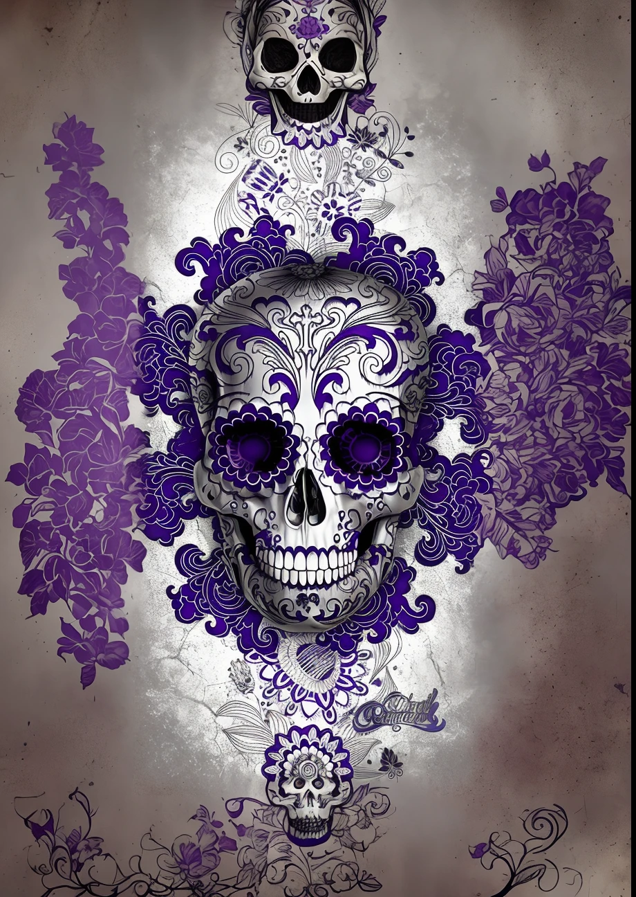a purple and white sugar skull with ornate designs on it, sugar skull, skull, fantasy skull, sacred skull, Dia dos Mortos, foto de perfil, Dia de todos os mortos, Dia de Finados:!!, O Dia dos Mortos!, sacred skulls, Dia de Finados:. 8 mil, morphing skulls, aztec skull, ((skull))