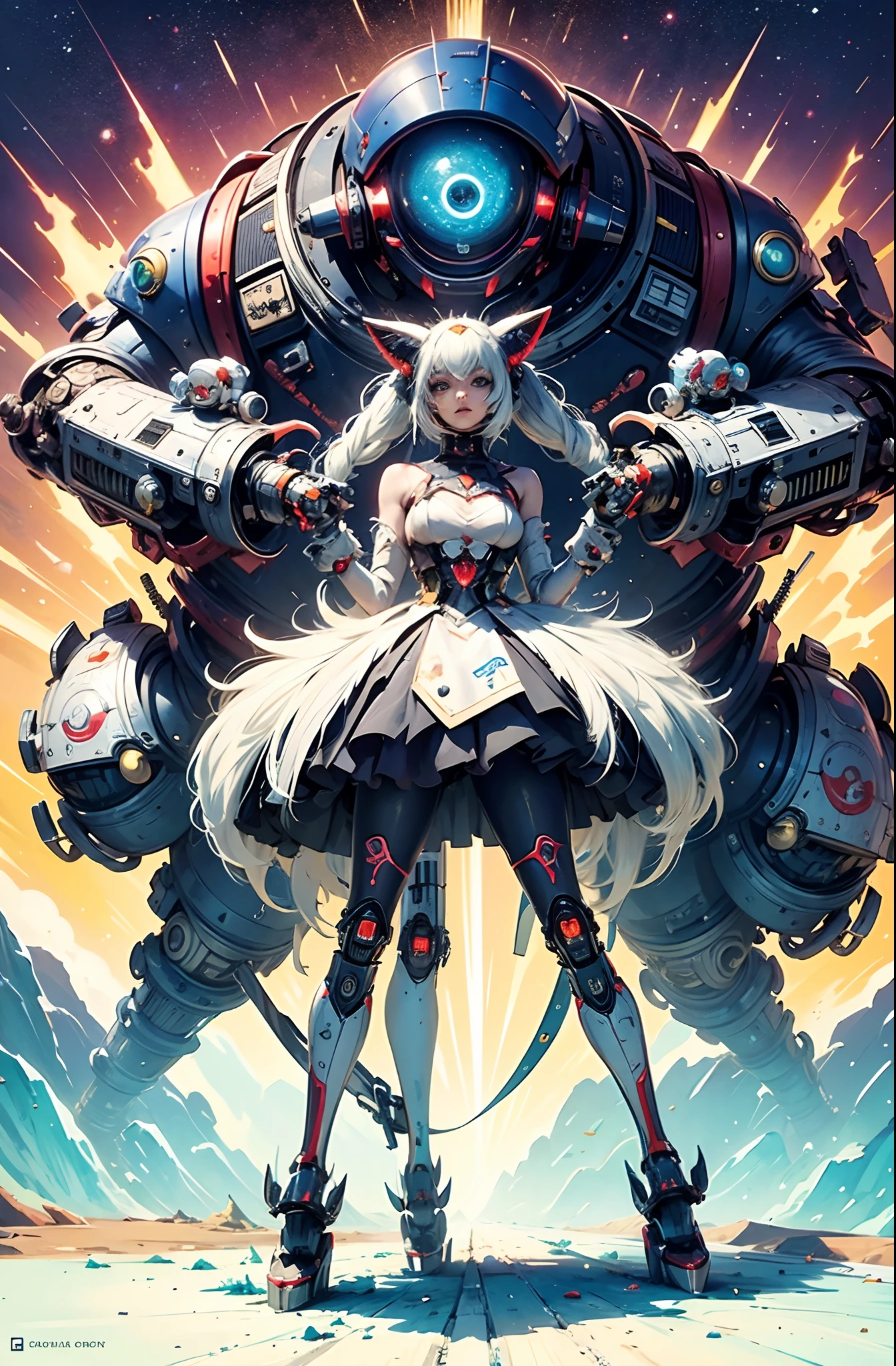 A fantz monster design, Cute robots in space [style-rustmagic]，female robot，Half-human, Cyborgs，Work on the space station，