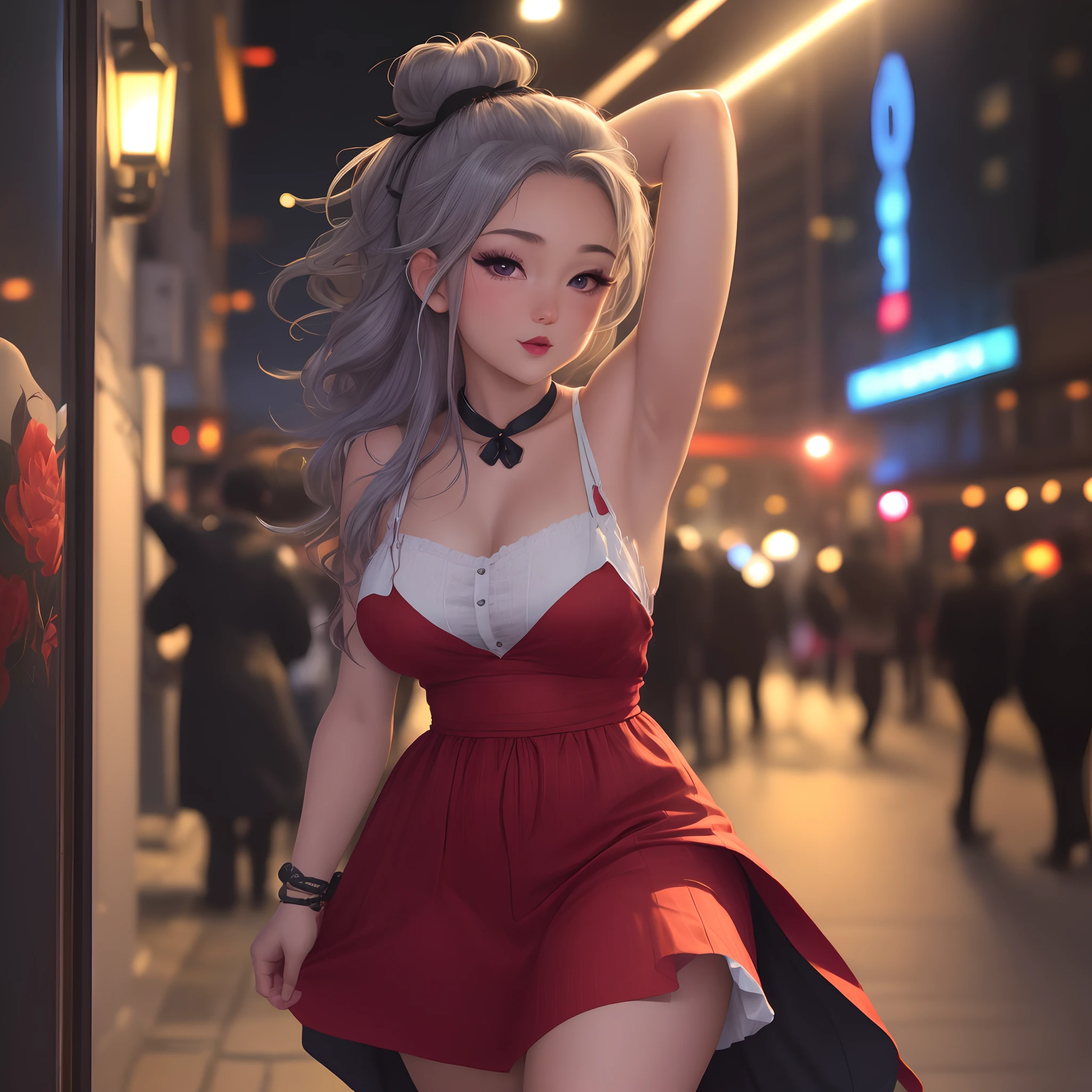 ((One personの裸の女性)), Beautiful Face,Laugh shyly,((Wink:1.7)),Laughing with your mouth open,turn bright red,Glossy pink lips,night,Shrine festival sexpensives,((Anime style background)),masterpiece, Highest quality, so beautiful, Latest, Complex details, (Pink long nails),AI-generated, Complex,High resolution, Highest quality, super high quality,3D Images、View your viewers、3D Images,One person,Long white hair,High Ponytail,blue eyes,Anime woman posing for a photo, [[fine grain、Colorful eyes、Shining Eyes:1.15]],(Squint your eyes:1.1),a hyperRealistic , hyperRealistic , Realistic,Anime woman with long and white hair, Smooth anime CG art, Long flower hair ornament,Big earrings,(Big Breasts:1.1),Mature Body,expensive,Big Ass,The finer details,Tight waist,Abdominal muscles,(Face close-up:1.5),Tilt your face,Shooting from an angle,