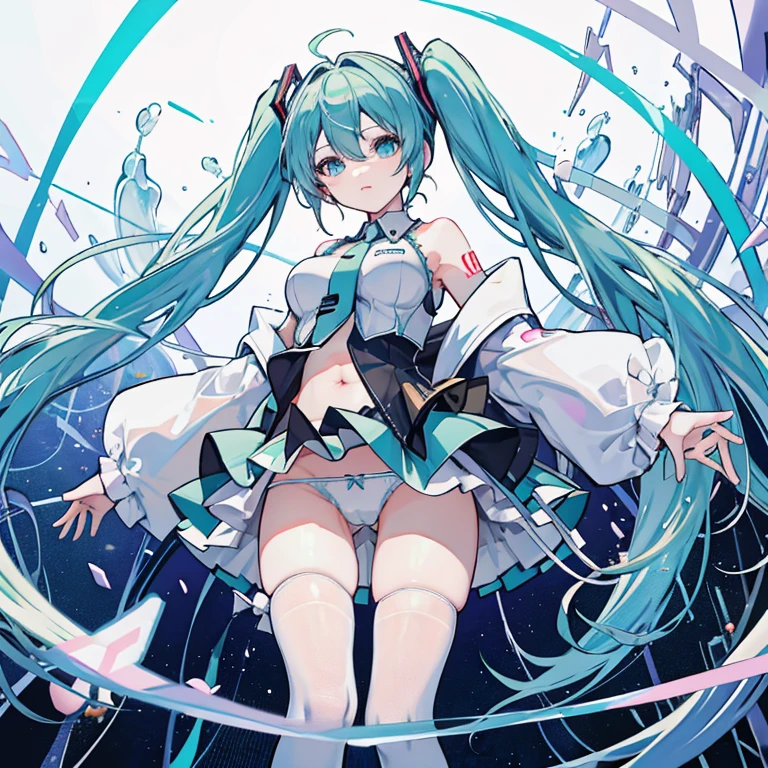 Hatsune Miku's Big Breasts,white panty,Opening legs,exposing the belly