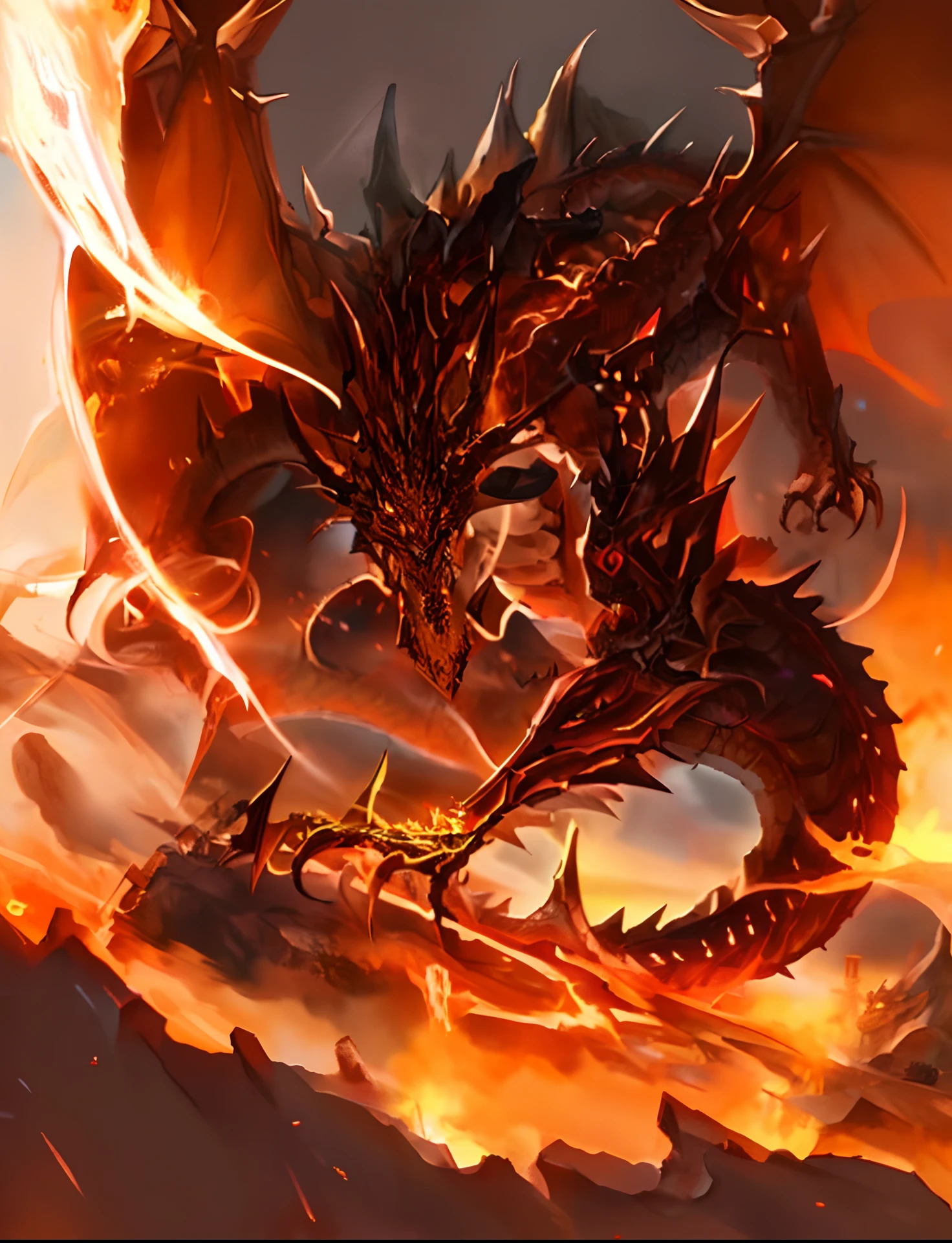 colossal dragon as background, alduin, epic fantasy card game art, fire flaming dragon serpent, Legendary Dragon, by Yang J, Dragon Art, chinese dragon concept art, epic fantasty card game art, D&d commision art dragon,((A scrawny dragon,Dragon King:1.4)),