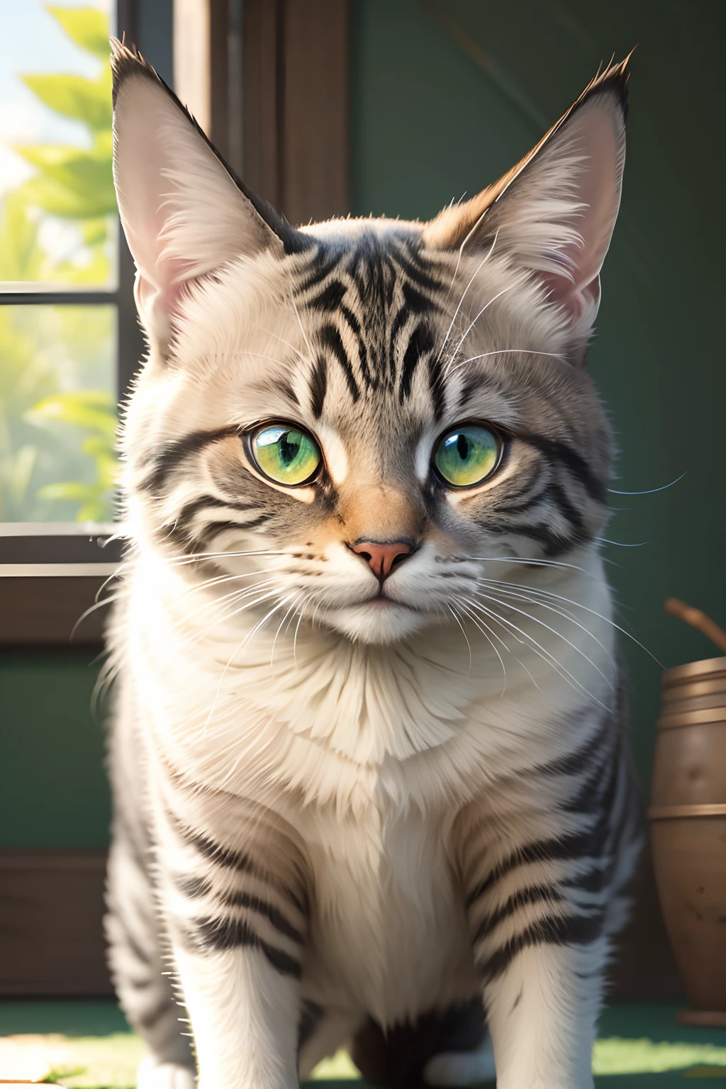 fundo branco,arte altamente detalhada, arte digital altamente detalhada, The cat's eye is green
