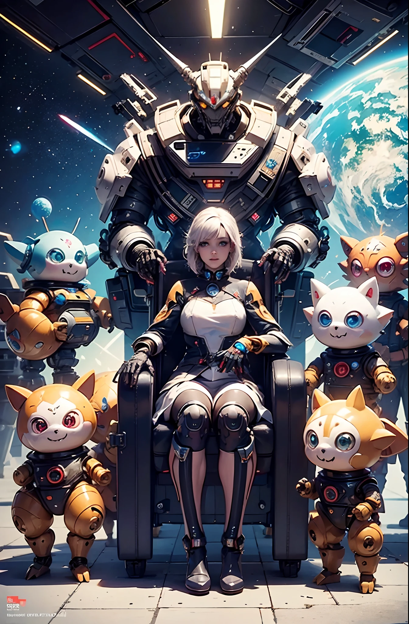 A fantz monster design, Cute robots in space [style-rustmagic]，female robot，Half-human, Cyborgs，Work on the space station，