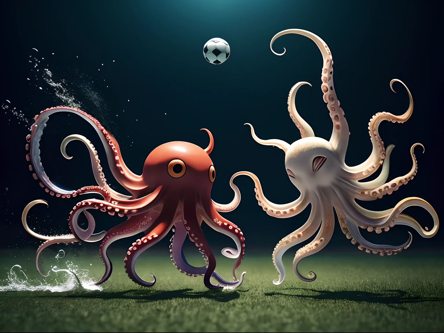 octopus playing soccer, against squid --auto