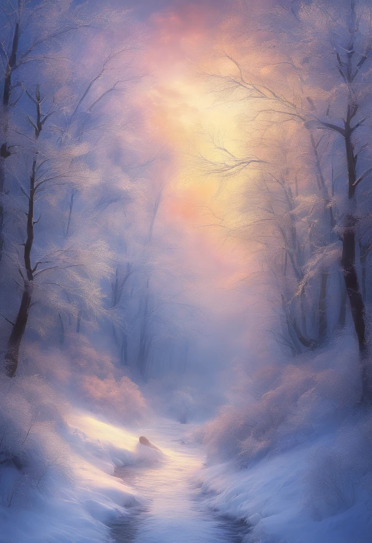 at winter season，Oyuki，snow landscape，Rime，rays of sunshine，thin fog，Dingdall effect，super-fine，tmasterpiece，8K，depth of fields，ultra - detailed，Meticulous portrayal，Ultra photo realsisim，Hyper-realistic