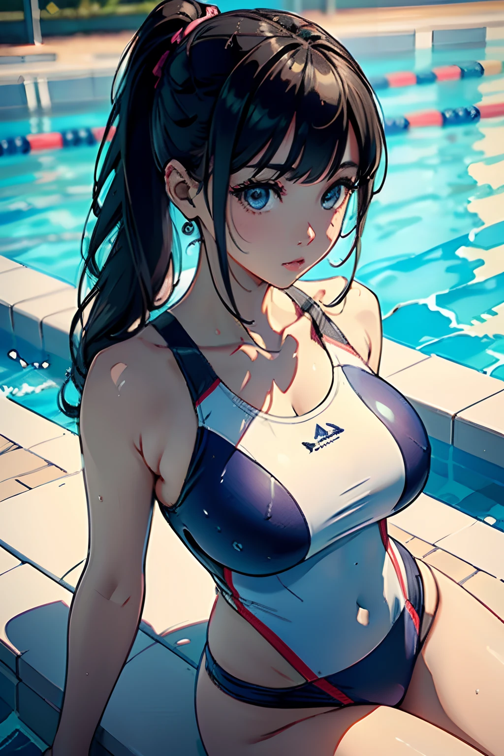 (Masterpiece 1.5),((hyper quality)), ((Hyper Detailed)),((Perfect drawing)),NFSW,。.3D,8K Illustration、Hi-Res、1 persons、femele、in her 20s、Sporty hairstyle、Big eyes with double eyelids、(thick lips)、lofty nose、(((Competition swimwear)))Swimming pool、in poolside、beatiful backgrounds、((Accurate drawing))、((Detailed drawing))、Perfect Photo、Perfect Beautiful Girl