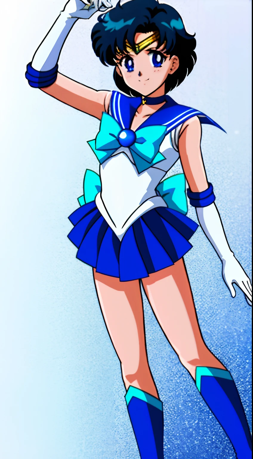 top-quality、masterpiece、Sailor Senshi Uniform、Anime Boy、Handsome boy、Junior high school boys、Ami Mizuno、gender change、Sailor Mercury、gender change(Girls to boys)、rating:safe、solo、Blue sailor collar、Sky blue bow tie、Magical Boy、Blue choker、Very short blue-haired boy、jewelry、skirt、耳Nipple Ring、white glove、elbowgloves、bow、Blue knee boots、Blue Heeled Boots、a blue skirt、circlet、Blue-eyed boy、back_bow、White leotard、highleg leotard、robe blanche、Boy with very short black hair、blue_bow、sky blue_bow、white_bow、Boy standing、smile、a miniskirt、pleatedskirt、photo、Muscular men、Bare shoulders、bare legs、Hymn of the King as a Prince、(1990's\(styles\):0.9)
