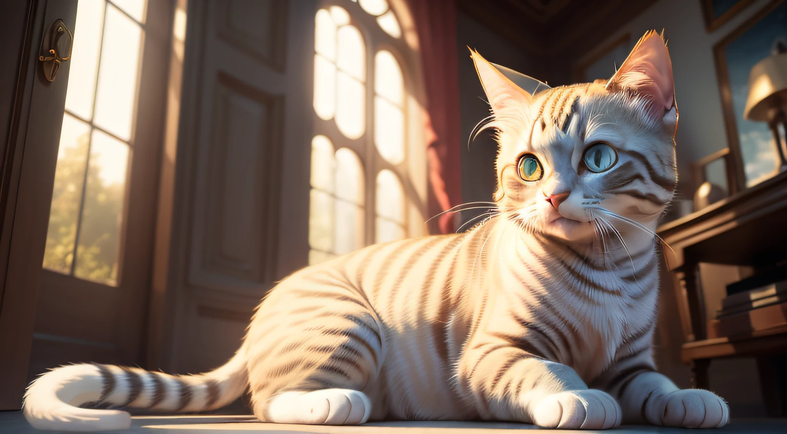 Cute cat, beautidful eyes, without humans, Realisticstyle, high quality rendering, Smooth hair, exquisite detailing, Real cats, surrealism, High detail, Super detail, High quality, High details, Masterpiece, ccurate