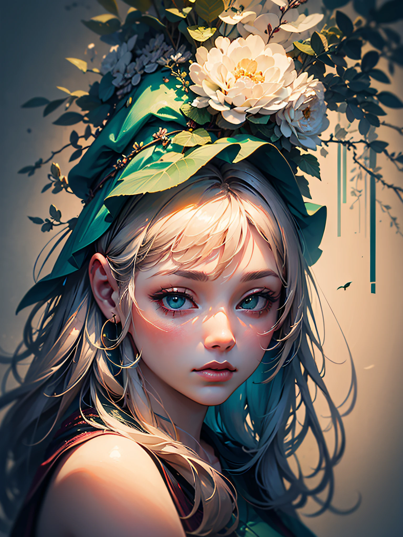 an ultra-realistic and beautiful feminine driada merged with the forest, predominant green color, maximum quality, 8k, lots of illumination, drawn and painted with pencil.