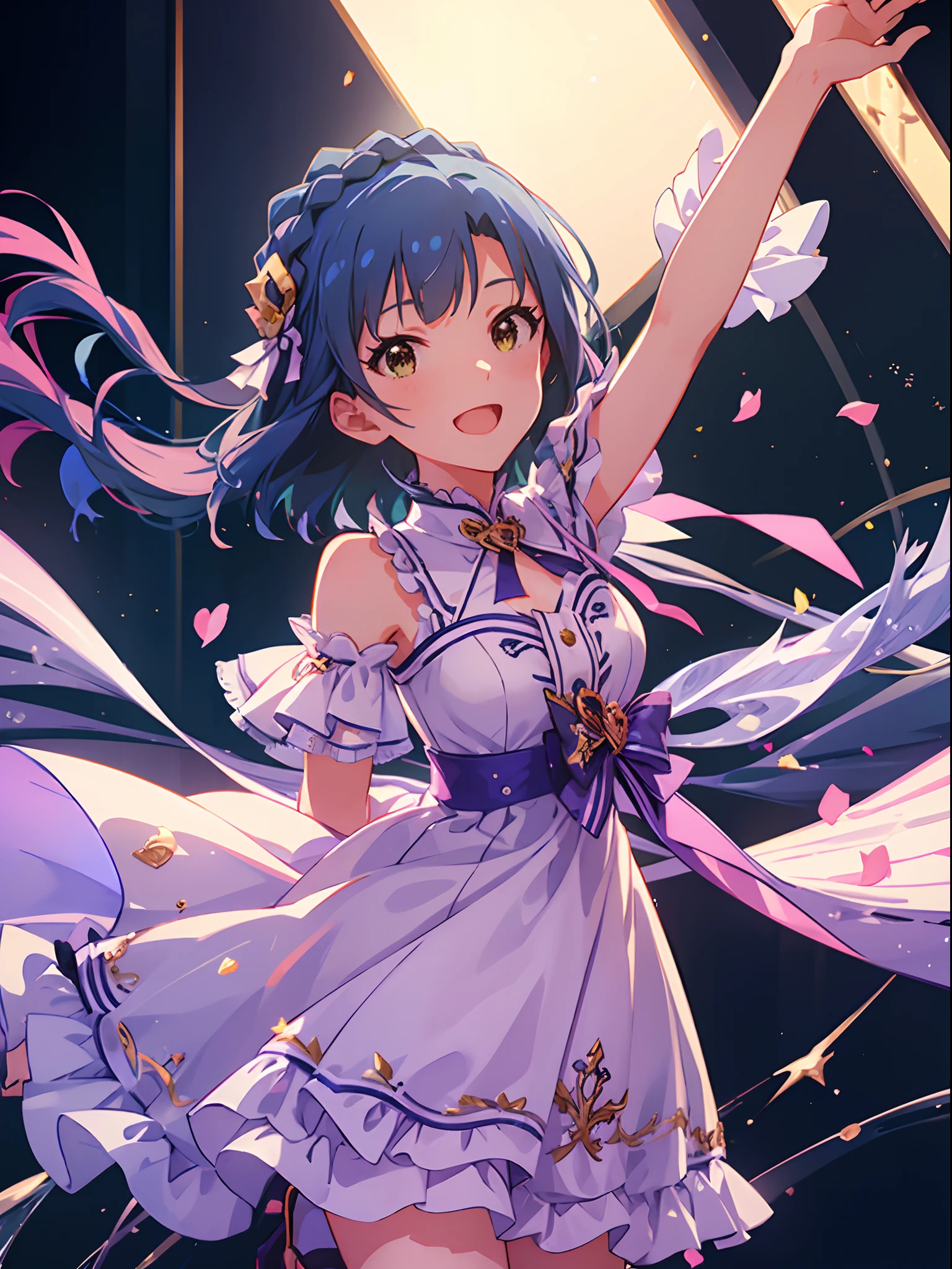 yuriko nanao (million live), 1 girl, Solo, Cute Girl,Best Quality, Ultra-detailed, 8K, High resolution, detailed face, Bob Hair, smile, (((face focus))), princess line dress, pastel pink dress, ribbon,