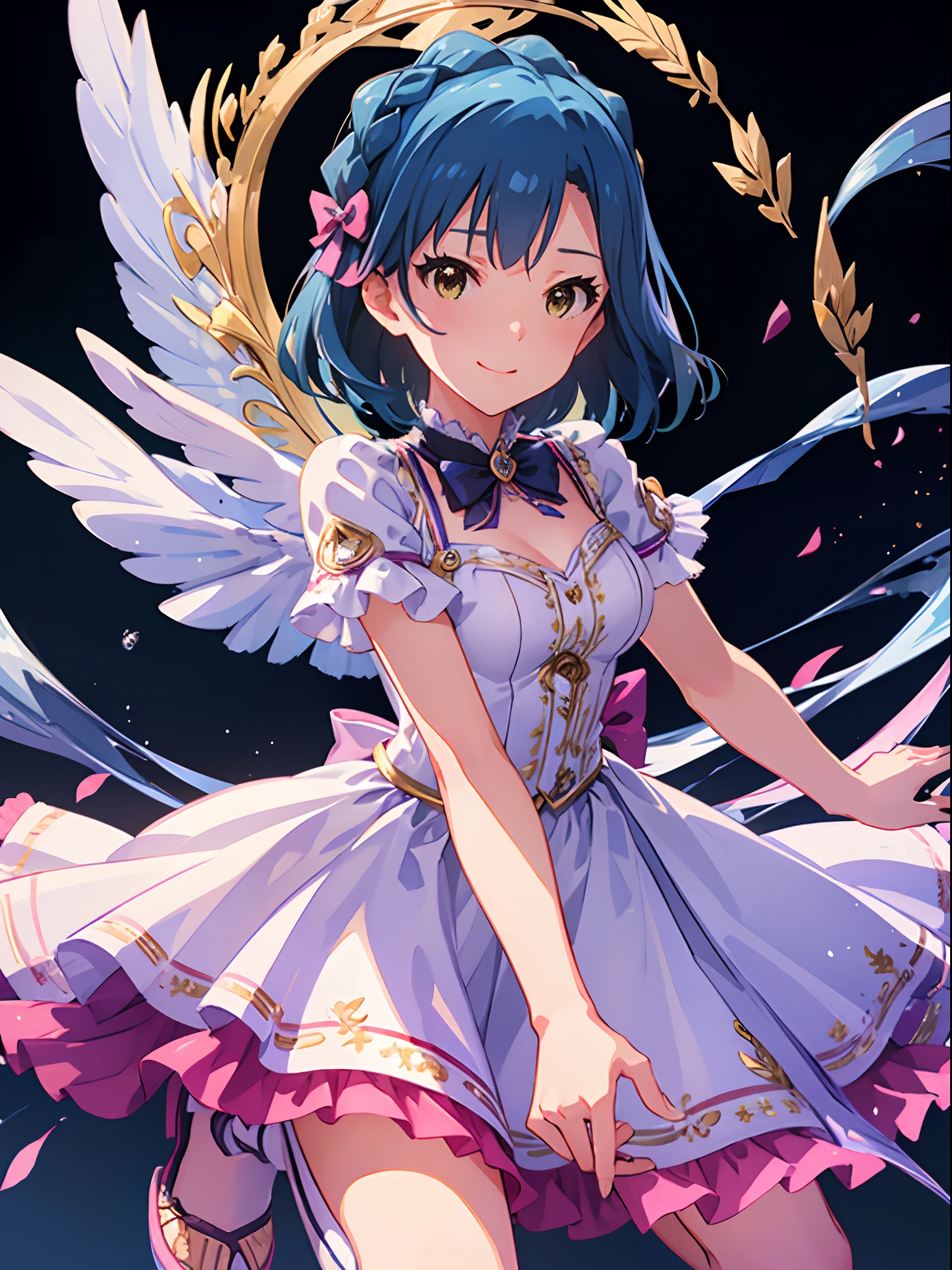 yuriko nanao (million live), 1 girl, Solo, Cute Girl,Best Quality, Ultra-detailed, 8K, High resolution, detailed face, Bob Hair, smile, (((face focus))), princess line dress, pastel pink dress, ribbon,