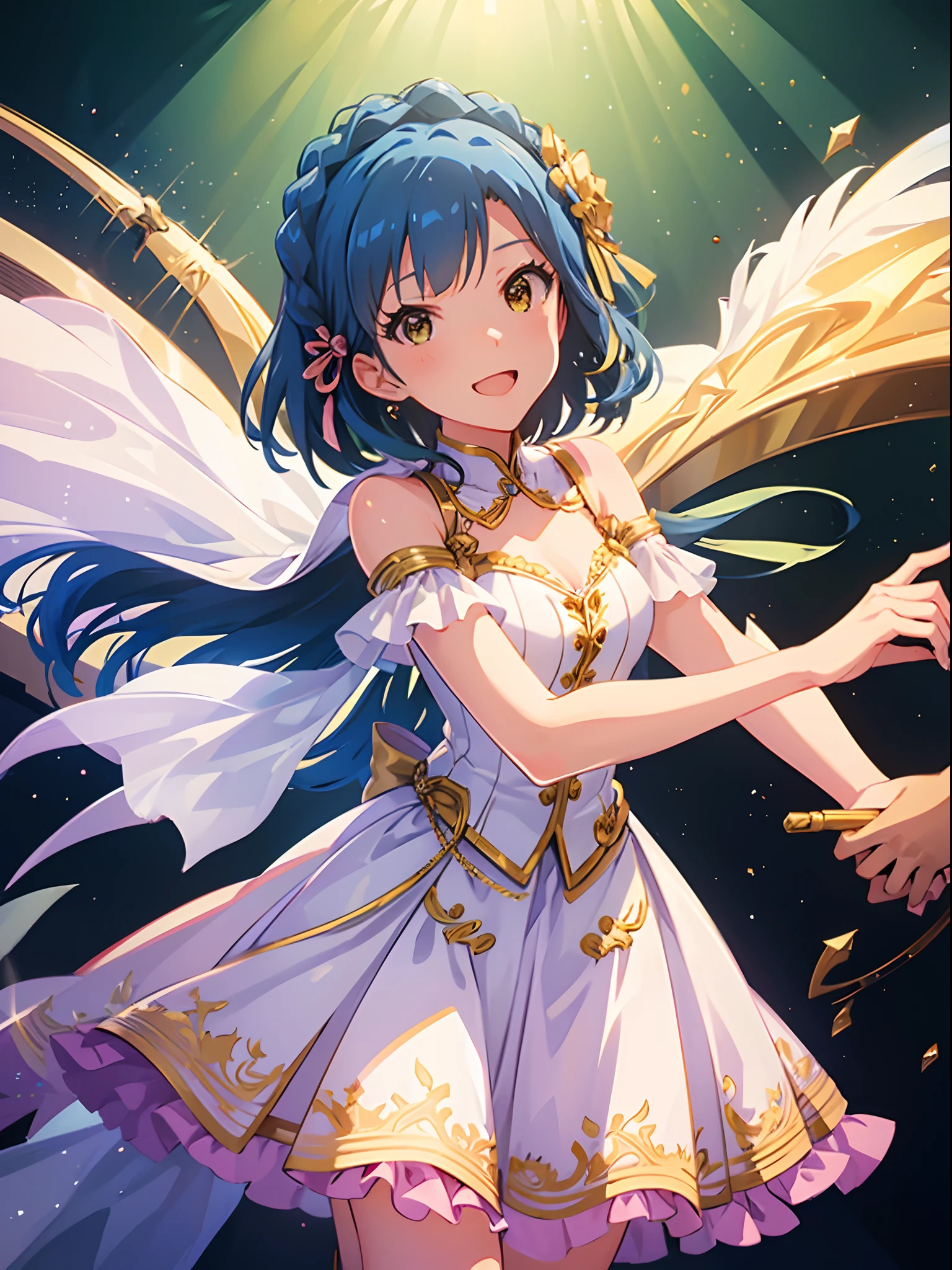 yuriko nanao (million live), 1 girl, Solo, Cute Girl,Best Quality, Ultra-detailed, 8K, High resolution, detailed face, Bob Hair, smile, (((face focus))), princess line dress, pastel pink dress, ribbon,