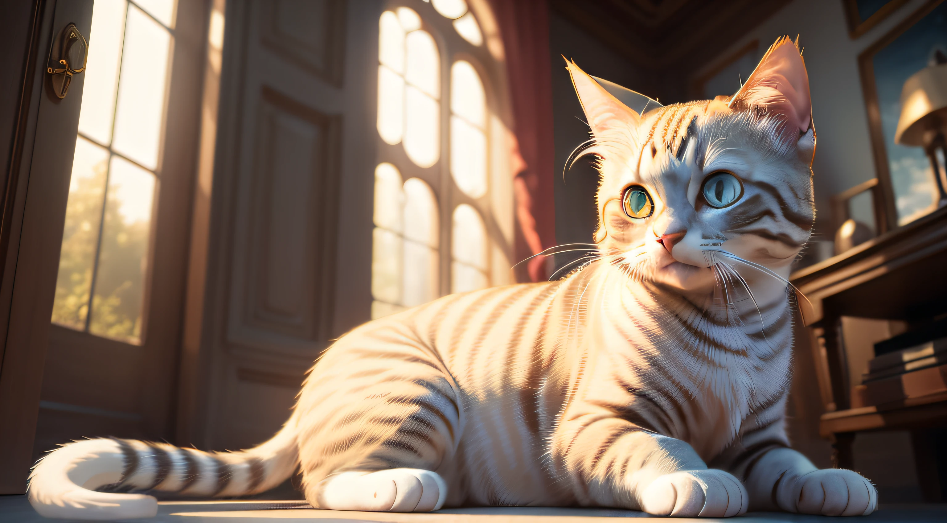 Cute cat, beautidful eyes, without humans, Realisticstyle, high quality rendering, Smooth hair, exquisite detailing, Real cats, surrealism, High detail, Super detail, High quality, High details, Masterpiece, ccurate