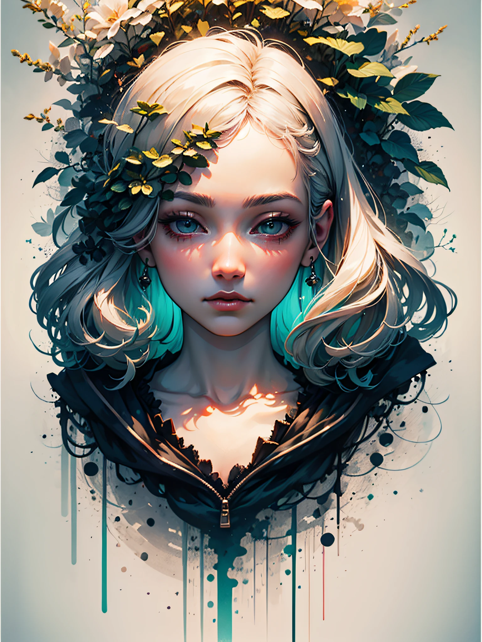 an ultra-realistic and beautiful feminine driada merged with the forest, predominant green color, maximum quality, 8k, lots of illumination, drawn and painted with pencil.