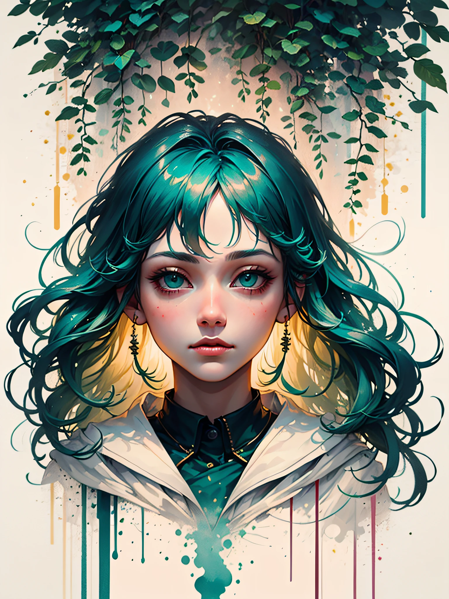 an ultra-realistic and beautiful feminine driada merged with the forest, predominant green color, maximum quality, 8k, lots of illumination, drawn and painted with pencil.