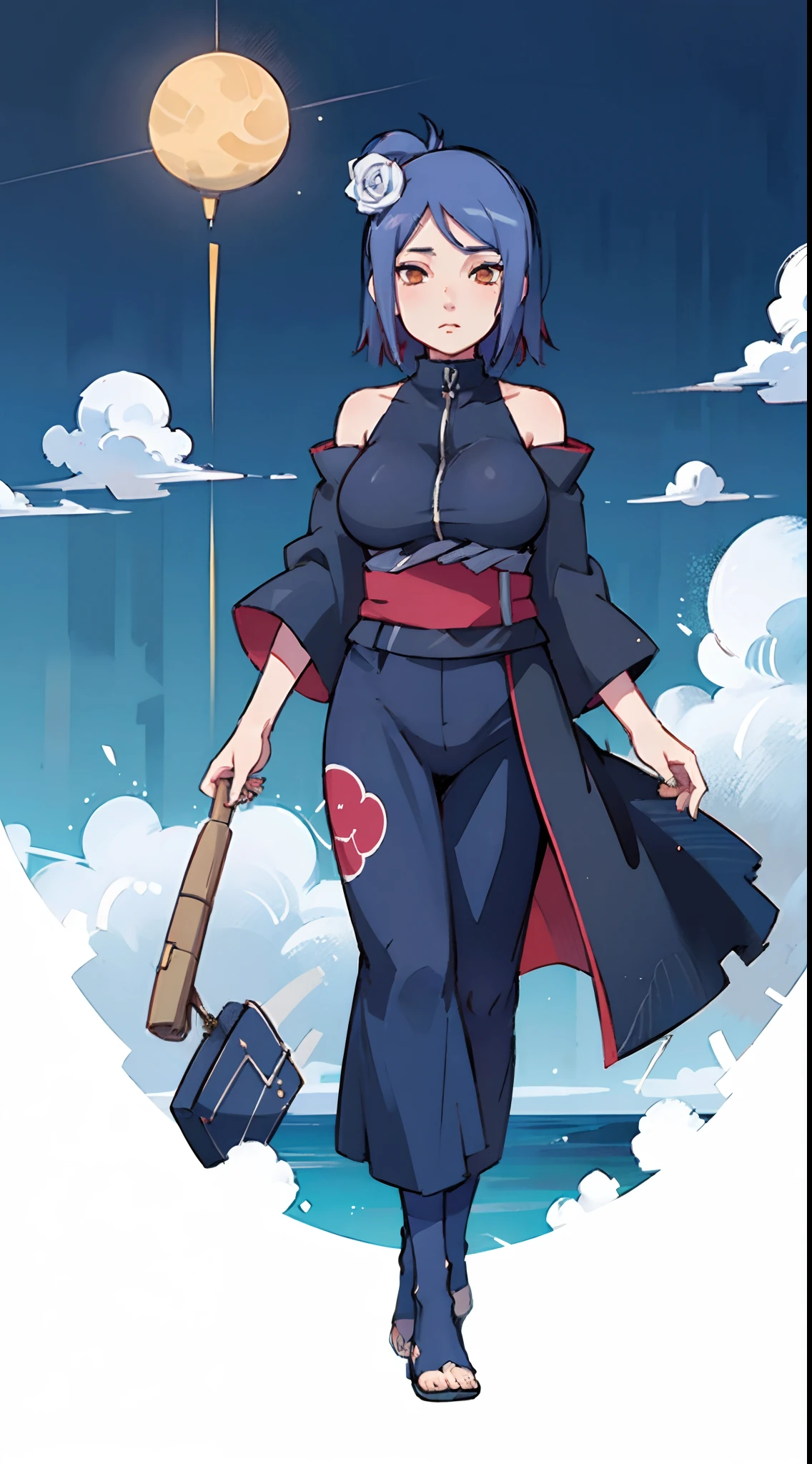 one-girl,(Off-the-shoulder attire:1.5),Large breasts,(best qualtiy),(tmasterpiece)
Xiaonan\(Naruto\),(AKATSUKI OUTFIT:1.1),La Brett piercing,dardark blue hair