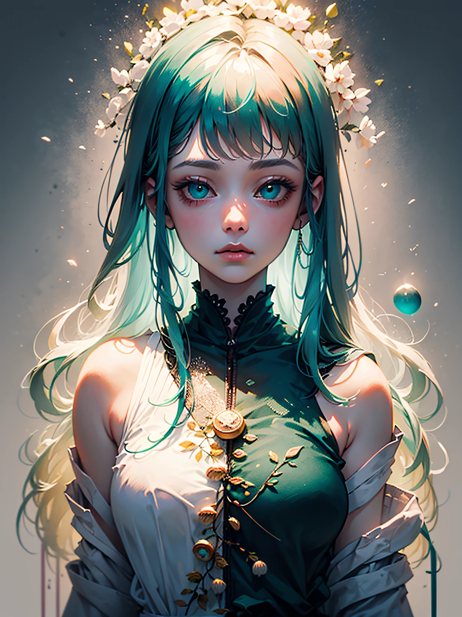 an ultra-realistic and beautiful feminine driada merged with the forest, details in green neon, maximum quality, 8k, bioluminescent illumination, drawn and painted with black and white pencil.