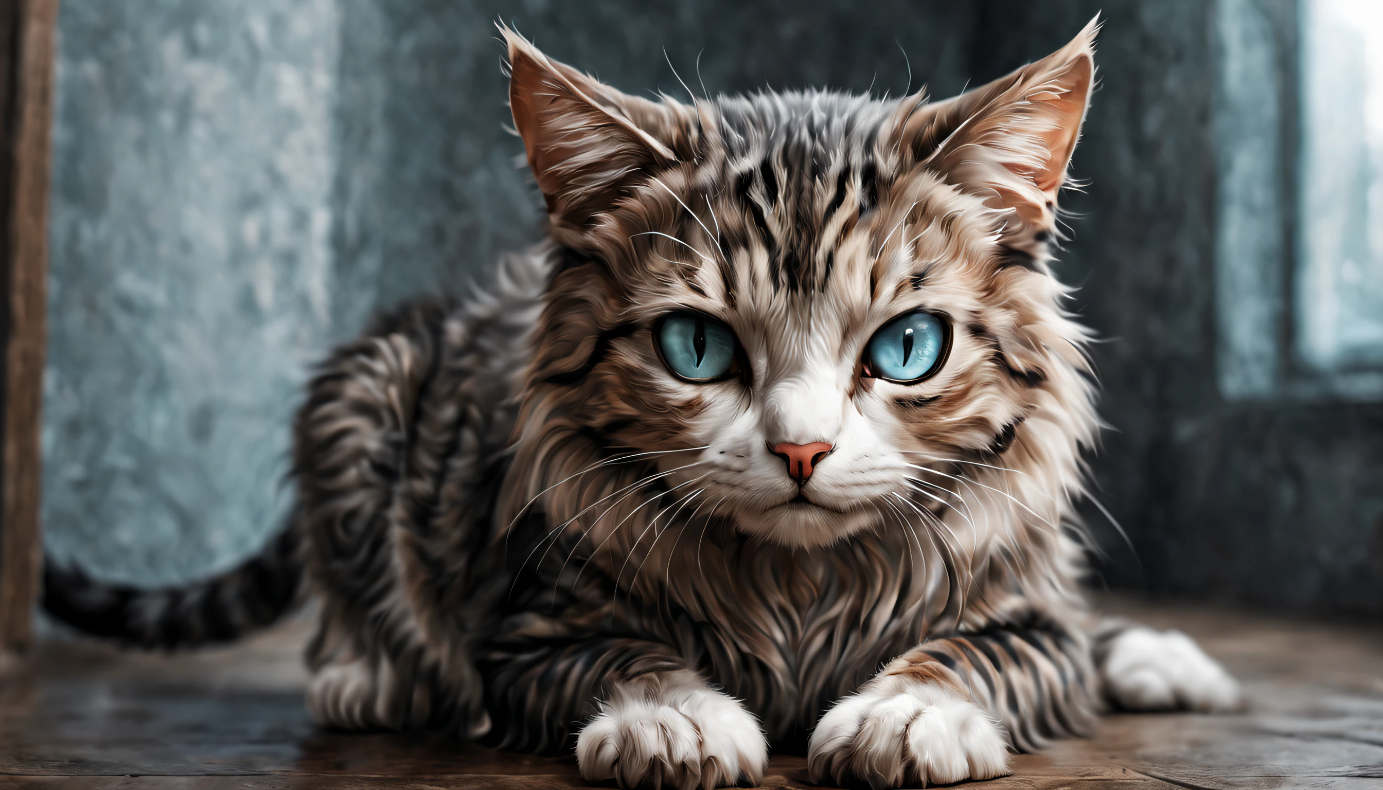 Cute cat, beautidful eyes, without humans, Realisticstyle, high quality rendering, Smooth hair, exquisite detailing, Real cats, surrealism, High detail, Super detail, High quality, High details, Masterpiece, ccurate