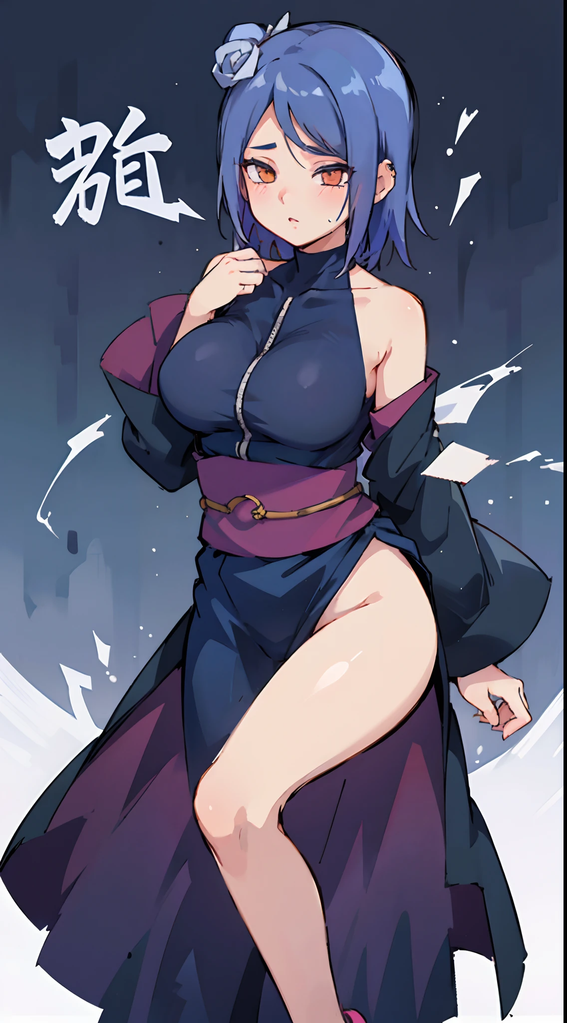 one-girl，（Off-the-shoulder attire:1.5)，Large breasts，（best qualtiy），（tmasterpiece）
Xiaonan\（Naruto\），（AKATSUKI OUTFIT：1.1），La Brett piercing，dardark blue hair