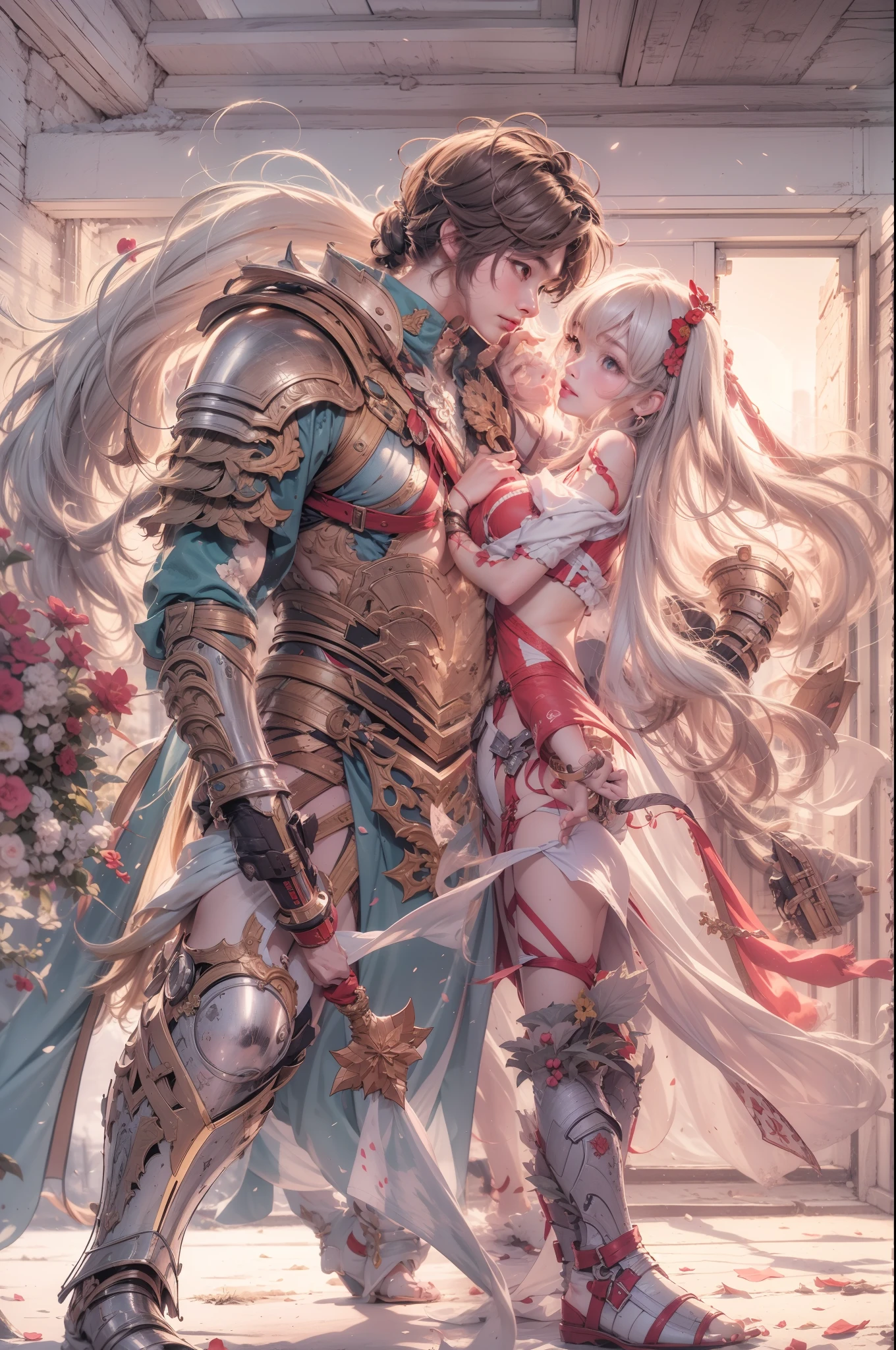 Comic storyboard:1.8, Comic layouts, 1girl and 1man wearing a warrior armor, japanese realistic manga style, best quality, masterpiece collection, 8k reaolution, inspiring digital artwork