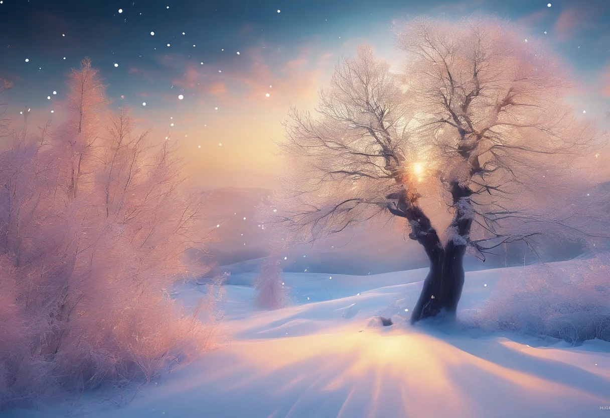 at winter season,Oyuki,snow landscape,Rime,rays of sunshine,thin fog,Dingdall effect,super-fine,tmasterpiece,8K,depth of fields,ultra - detailed,Meticulous portrayal,Ultra photo realsisim,Hyper-realistic