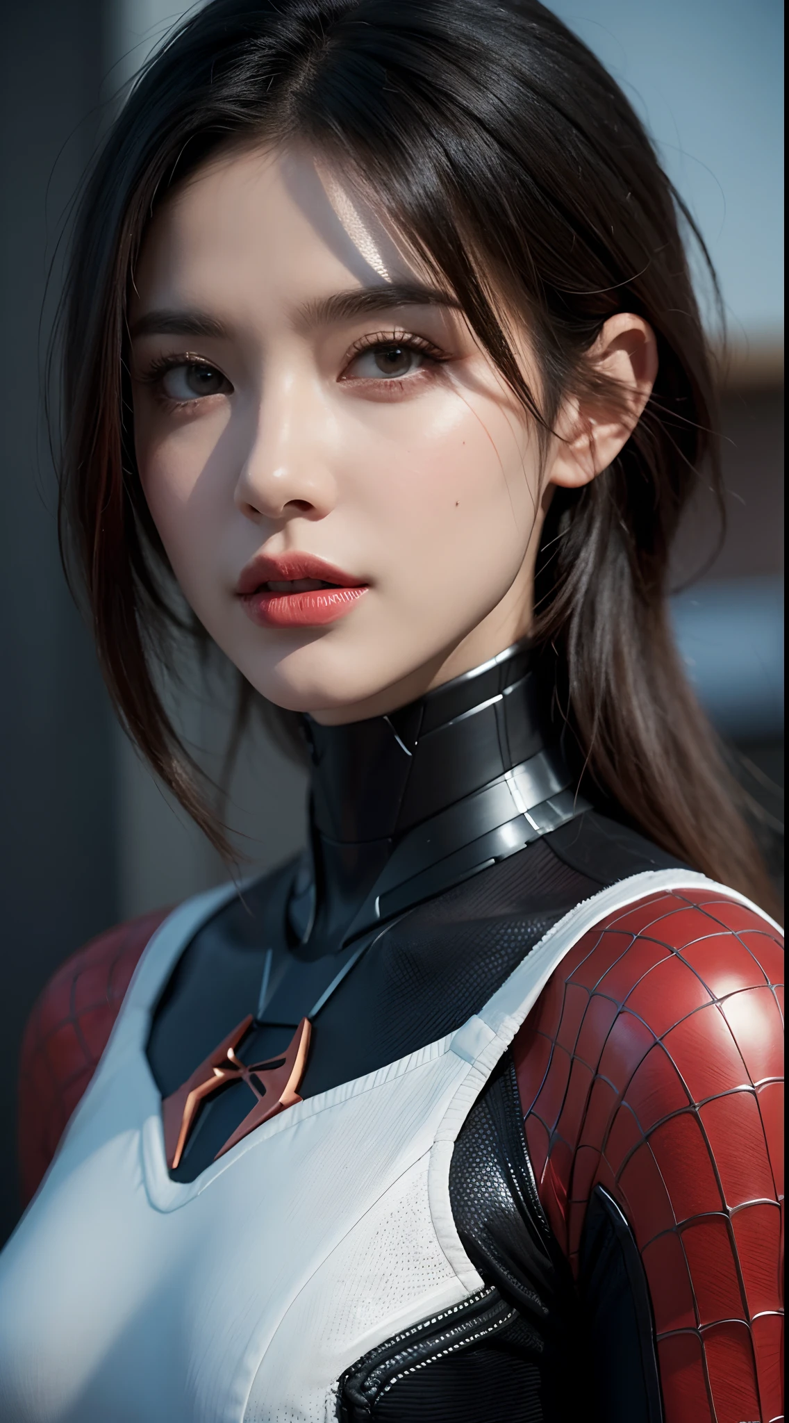 Close-up of Spider-Man in red and white costumes, Mannequin,Sexy body,The Goddess Effect,colorful vivid octane render, cybernetic and highly detailed, loba andrade from apex legends, created in unreal engine 5, made in unreal engine 5, trending on unreal engine 5, anfas portrait of a mech warrior, fantasy style 8 k octane render, rendered in unreal 5, rendered in high octane