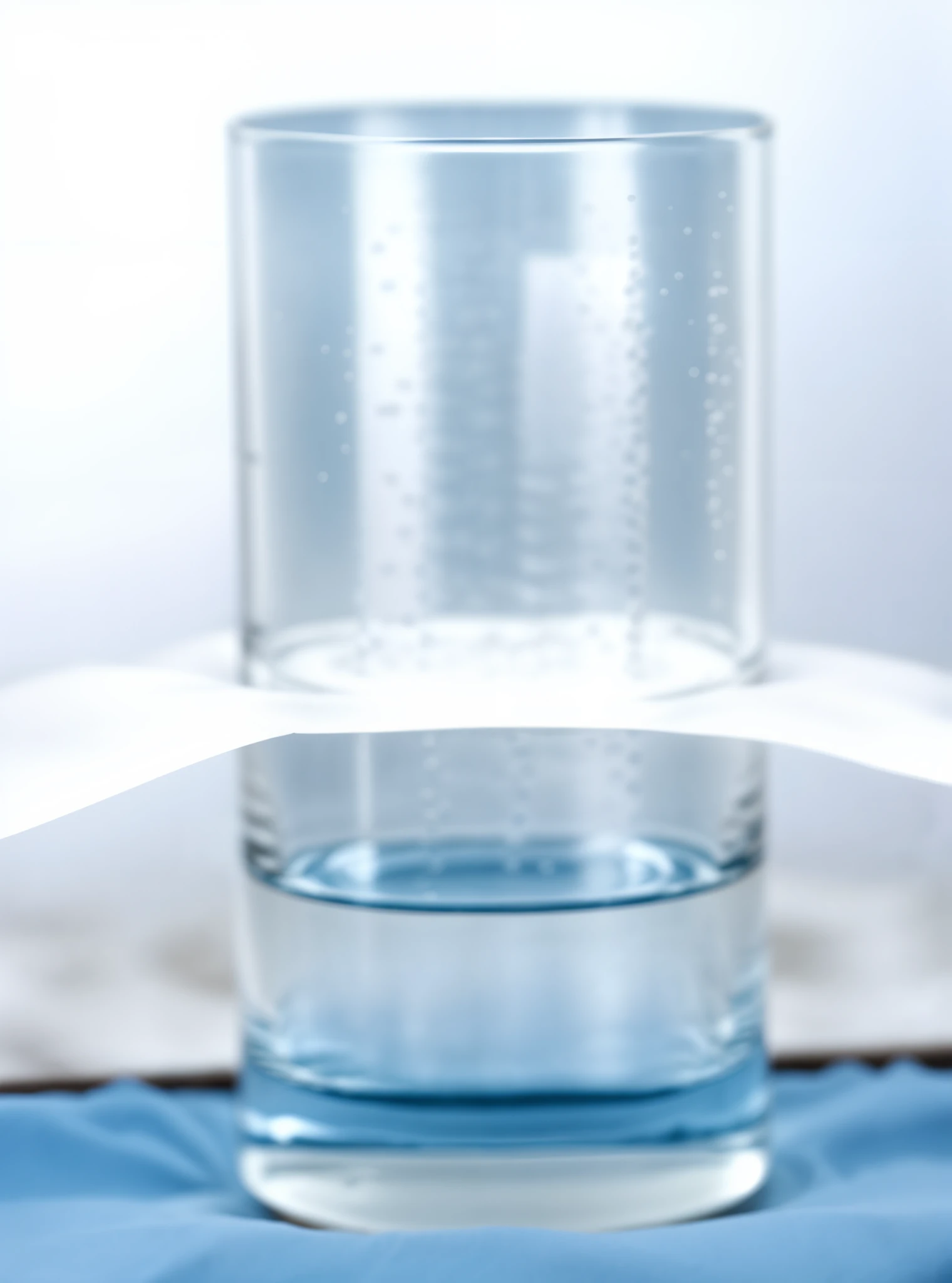 Two drinking glasses stacked on top of each other，Sandwiched in the middle is a piece of paper，Orange ground，napkin, water particulate, dissolution filter, water in background, clear liquid, filling with water, volumetric water