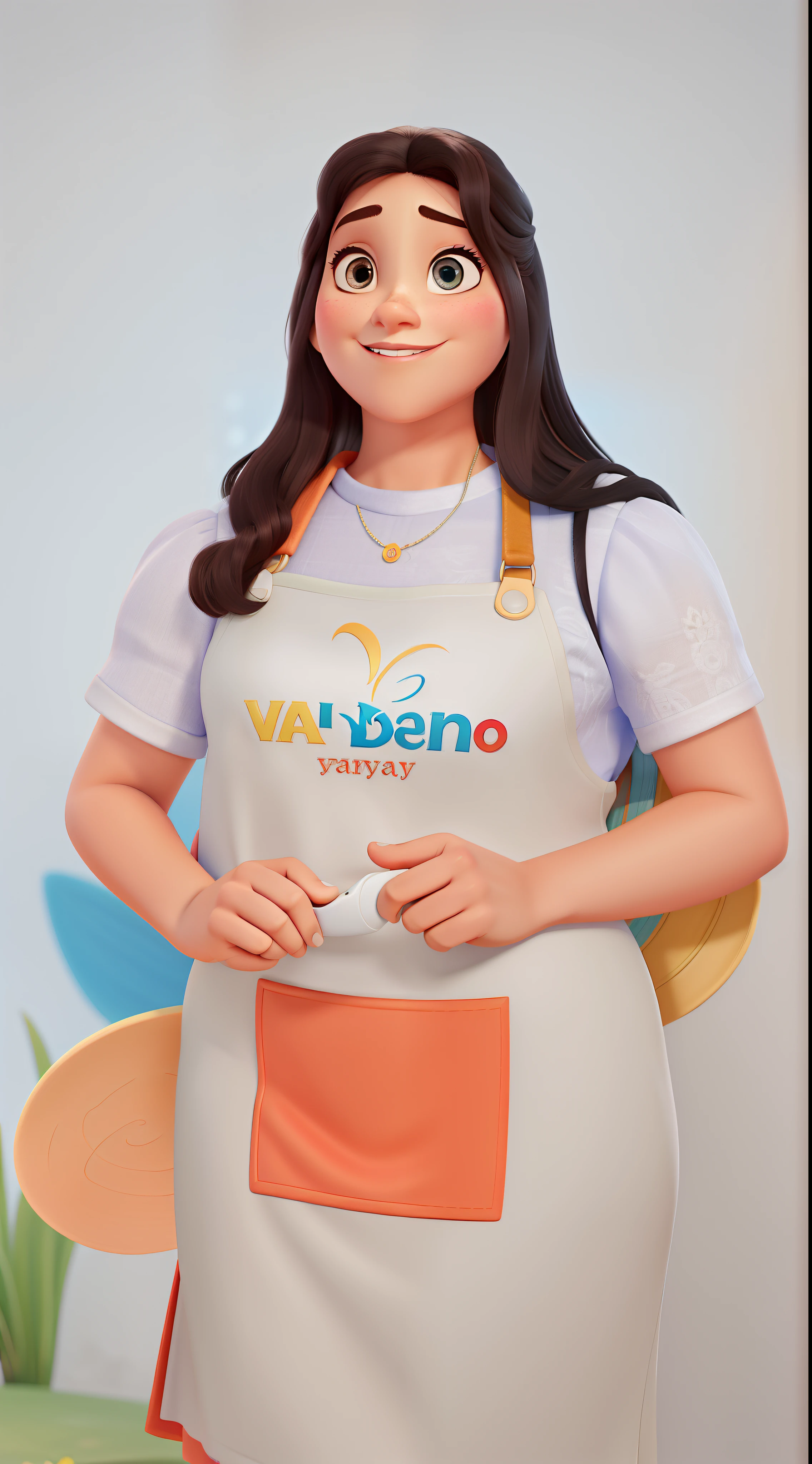 Uma mulher branca vestindo um avental, estilo disney pixar, alta qualidade, melhor qualidade