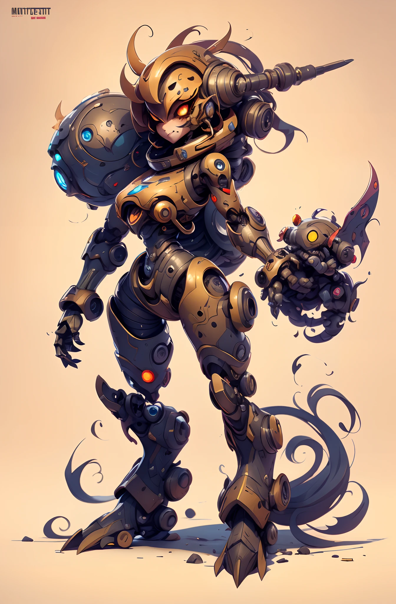 A fantz monster design, Cute robots in space [style-rustmagic]，female robot，Half-human, Cyborgs，Work on the space station，Correct anatomy，Detailed face, Detailed eyes，gun,