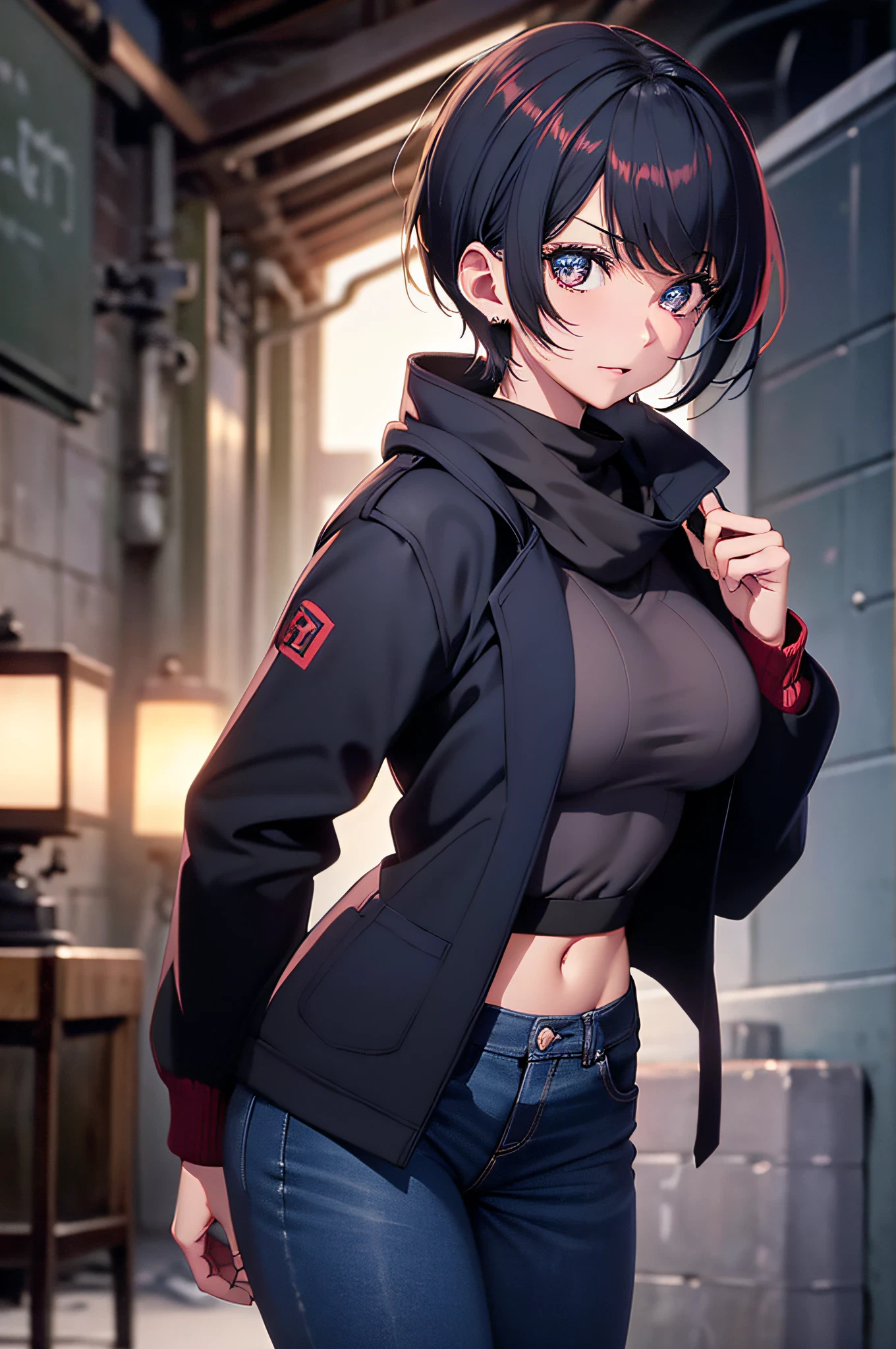 (8k, RAW photos, top quality, masterpiece: 1.2), ultra detailed, super resolution, (real, real photos: 1.37), portraits, high definition RAW color photos, professional photos, very detailed and beautiful, highly detailed, 8k wallpapers, amazing details, huge file size, official art, highly detailed CG Unity 8k wallpapers, highly detailed beautiful girls, highly detailed faces, Highly Detailed Eyes, Highly Detailed Skin, Highly Detailed Fingers, Very Detailed Nose, Highly Detailed Detailed Mouth, Perfect Anatomy, Detailed Background, Detailed Clothes, One Girl, (20:1.2), 20s, Cute Girl, Realistic Body, Petite, White Skin, Radiant Skin, Slim Body, Black Hair, Short Hair, (Blunt Bangs: 1.2), Cute, Youthful, Pretty Face, Realistic Face, Delicate Eyes, Sale Eyes, ( (Fashionable winter clothes)), ((Up)), ((((Short hair)))), Earrings, Looking at the camera, Cowboy shot, Facing Front, Standing Posture, Contrapposto, Dynamic Lighting, C Cup Breasts,