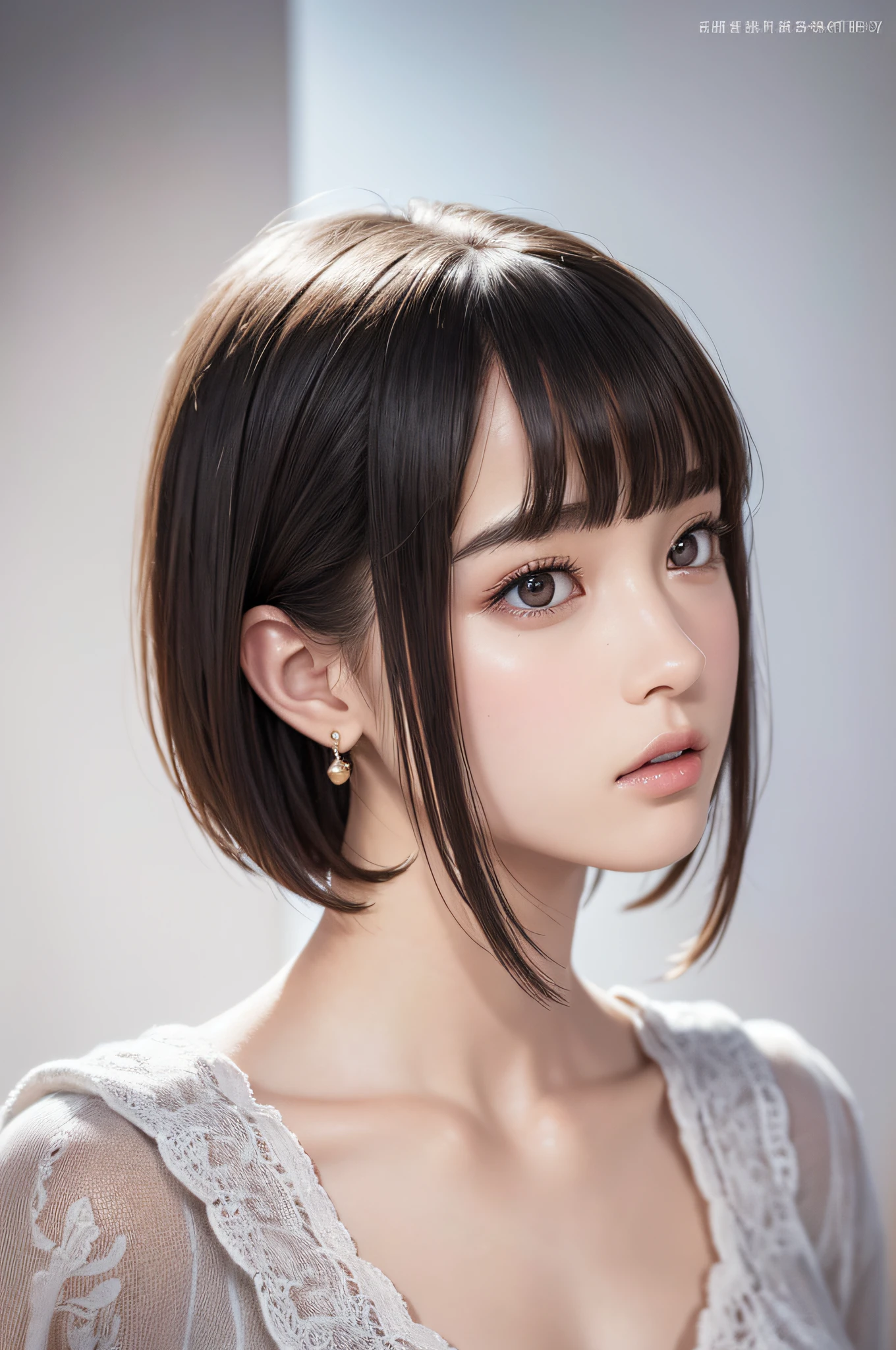 (8k, RAW photos, top quality, masterpiece: 1.2), ultra detailed, super resolution, (real, real photos: 1.37), portraits, high definition RAW color photos, professional photos, very detailed and beautiful, highly detailed, 8k wallpapers, amazing details, huge file size, official art, highly detailed CG Unity 8k wallpapers, highly detailed beautiful girls, highly detailed faces, Highly Detailed Eyes, Highly Detailed Skin, Highly Detailed Fingers, Very Detailed Nose, Highly Detailed Detailed Mouth, Perfect Anatomy, Detailed Background, Detailed Clothes, One Girl, (20:1.2), 20s, Cute Girl, Realistic Body, Petite, White Skin, Radiant Skin, Slim Body, Black Hair, Short Hair, (Blunt Bangs: 1.2), Cute, Youthful, Pretty Face, Realistic Face, Delicate Eyes, Sale Eyes, ( (Fashionable winter clothes)), ((Up)), ((((Short hair)))), Earrings, Looking at the camera, Cowboy shot, Facing Front, Standing Posture, Contrapposto, Dynamic Lighting, C Cup Breasts,
