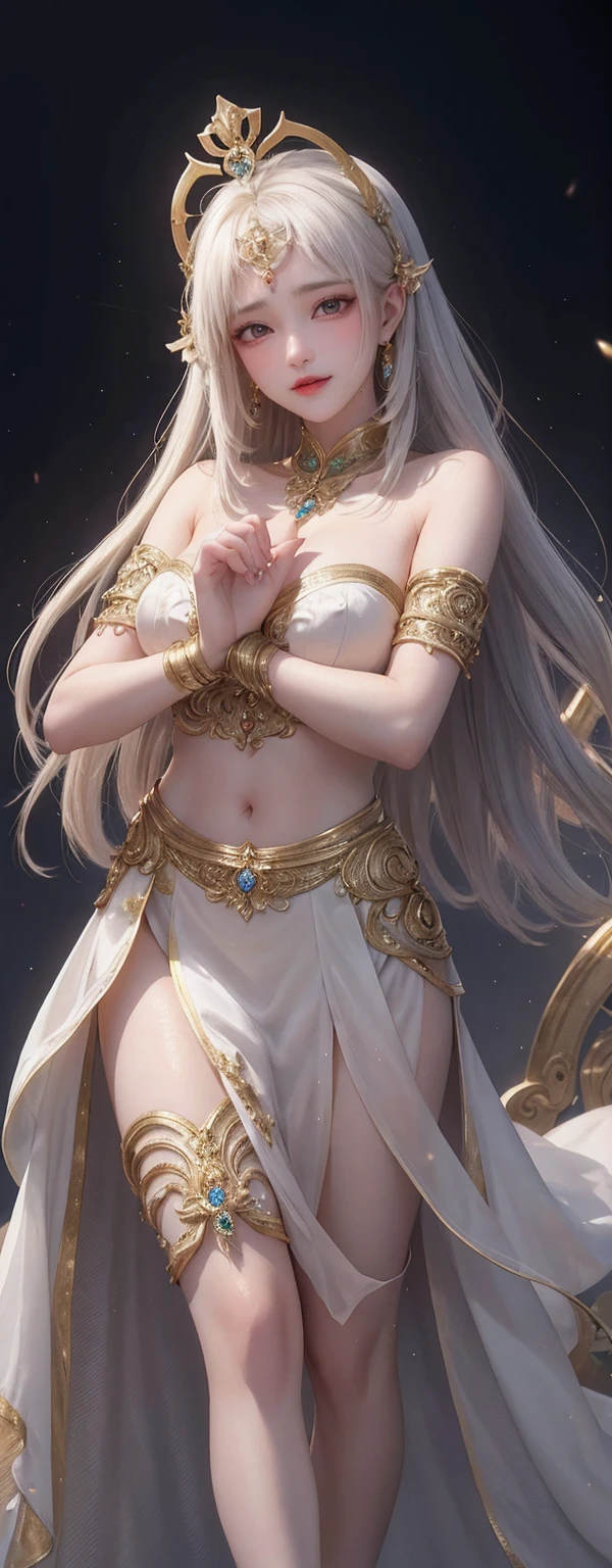 masterpiece、A hyper-realistic、32K、the Extremely Detailed CG Unity 8K Wallpapers、top-quality、Cute s、goddes、GOLD accessory、Royal style、fullnude,gargantilha,GOLD accessory、DC Comics、(、、✨ ⭐️ ⛈️ 🌕)、(🌈(the wind))、