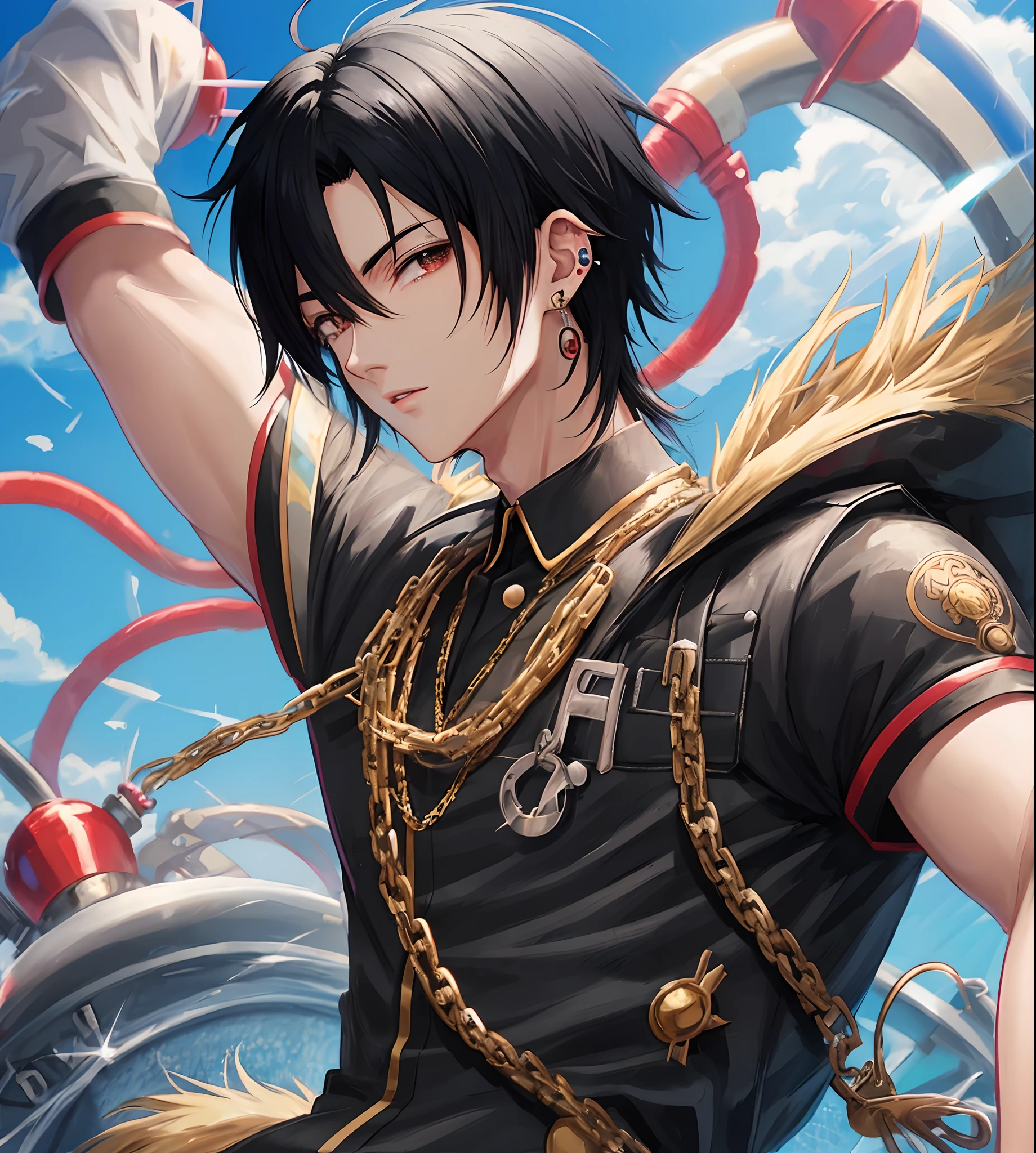 Black Hair Mash Piercing Man Anime Refreshing
