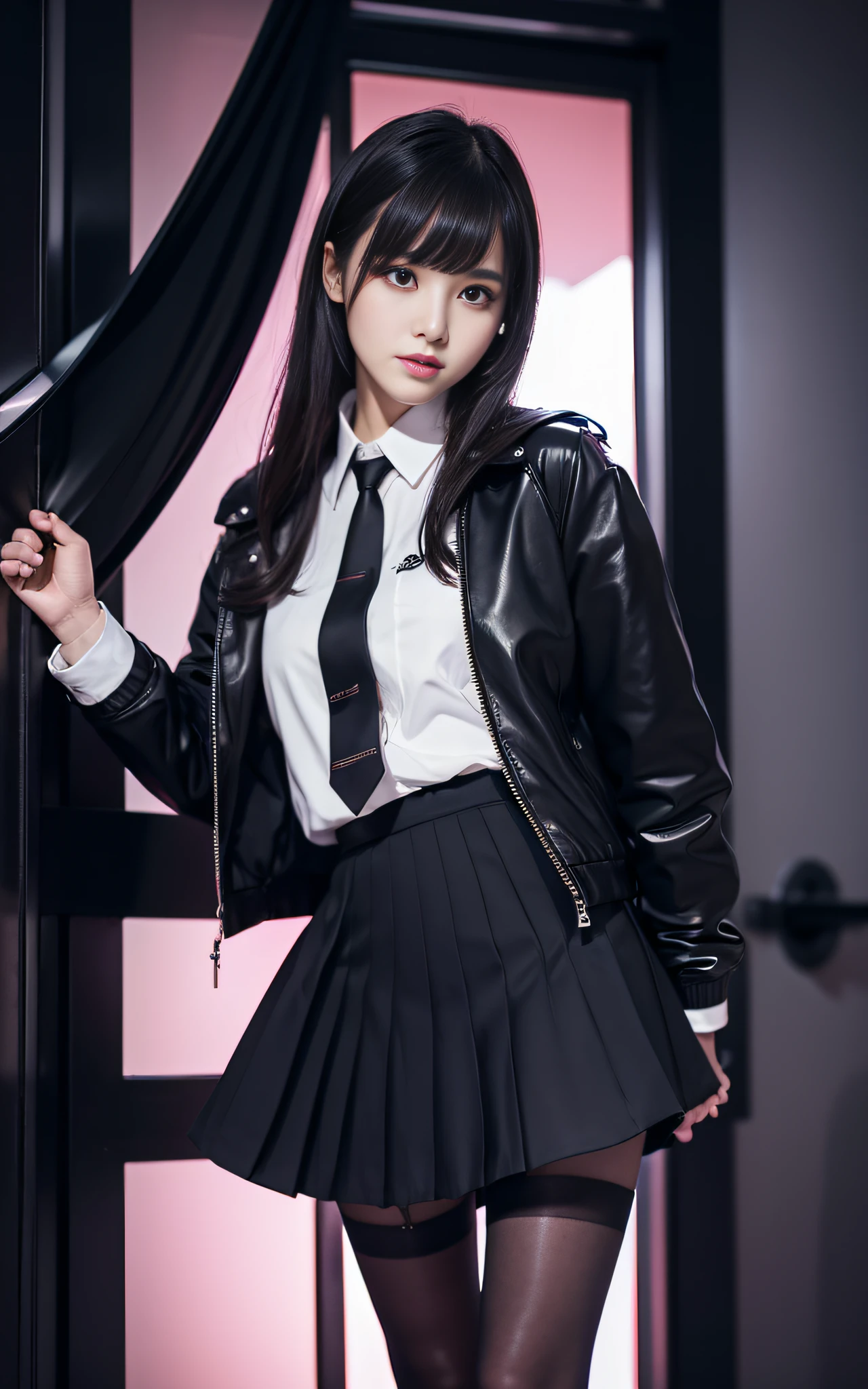 Charming beauties、Black pantyhose、hi-school girl、jaket、Black pleated skirt、Glossy legs、Dyed in darkness、Brainwashing makeup、brainwashed、Female executive、Evil Fall