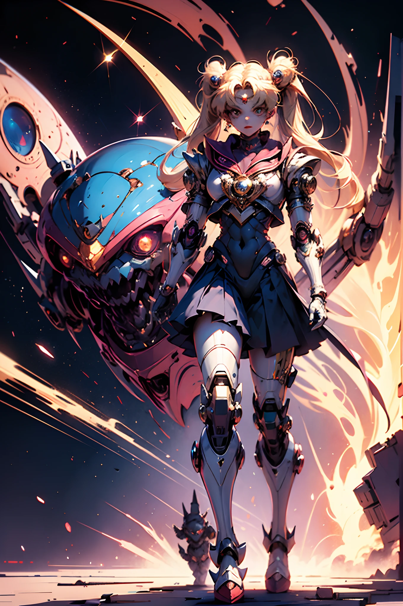 A fantz monster design, Cute robots in space [style-rustmagic]，female robot，Half-human, Cyborgs，Work on the space station，Sailor Moon's Great Battle，the sailor moon，