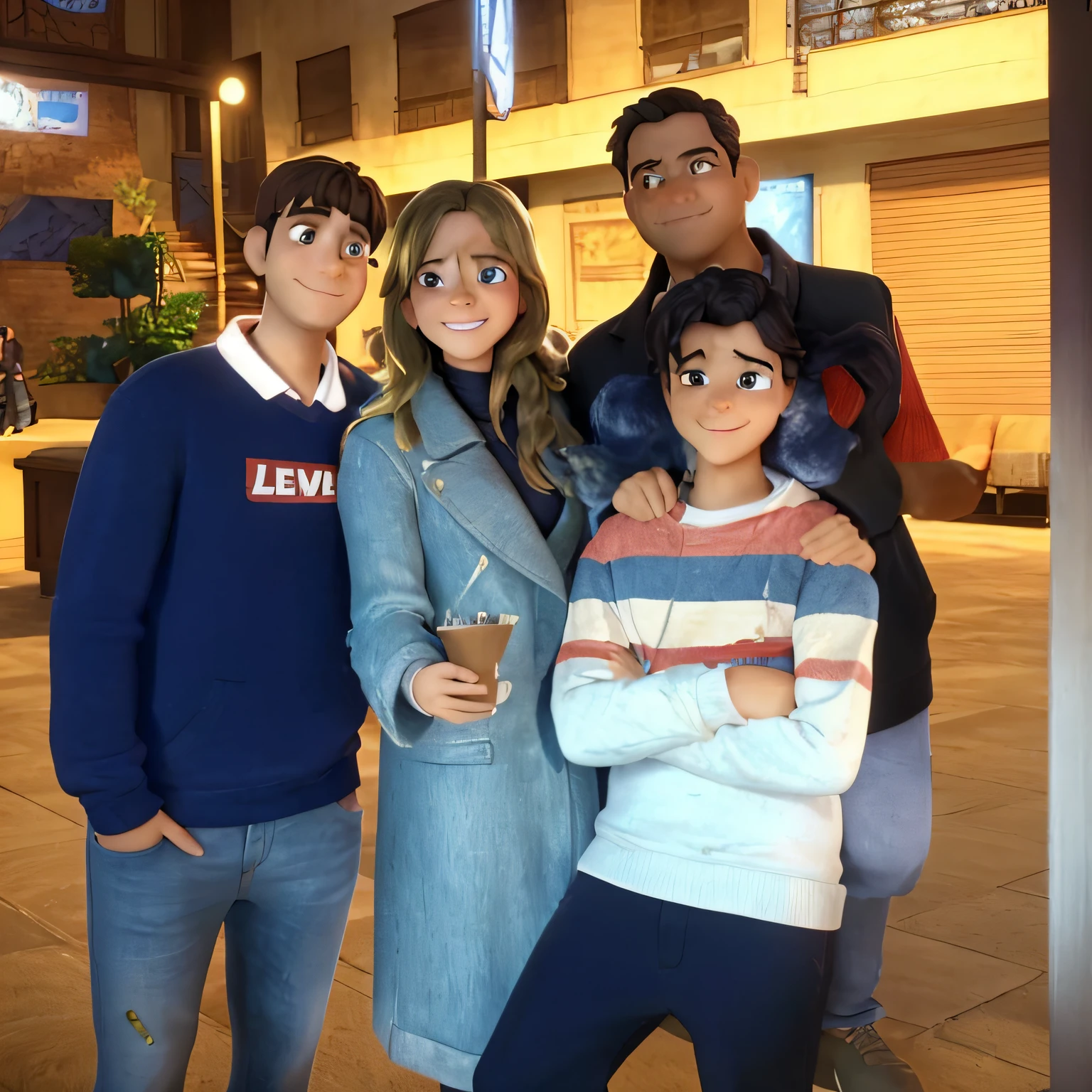 There is a group of people sitting on a set of stairs, animado ainda, foto ainda, imagem promocional do filme, animation movie still, animated film, Arte Oficial, animation still, pixar retrato 8 k foto, Cor ainda, animation movie still, imagem promocional, animation movie still, um alambique de um feliz, desenho animado ainda, desenhos animados realistas, official rendering, promocional ainda