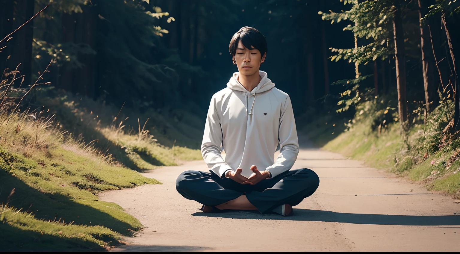 Create images showing the man practicing empathy, mindfulness meditation, and seeking guidance, symbolizing his efforts to develop these qualities.