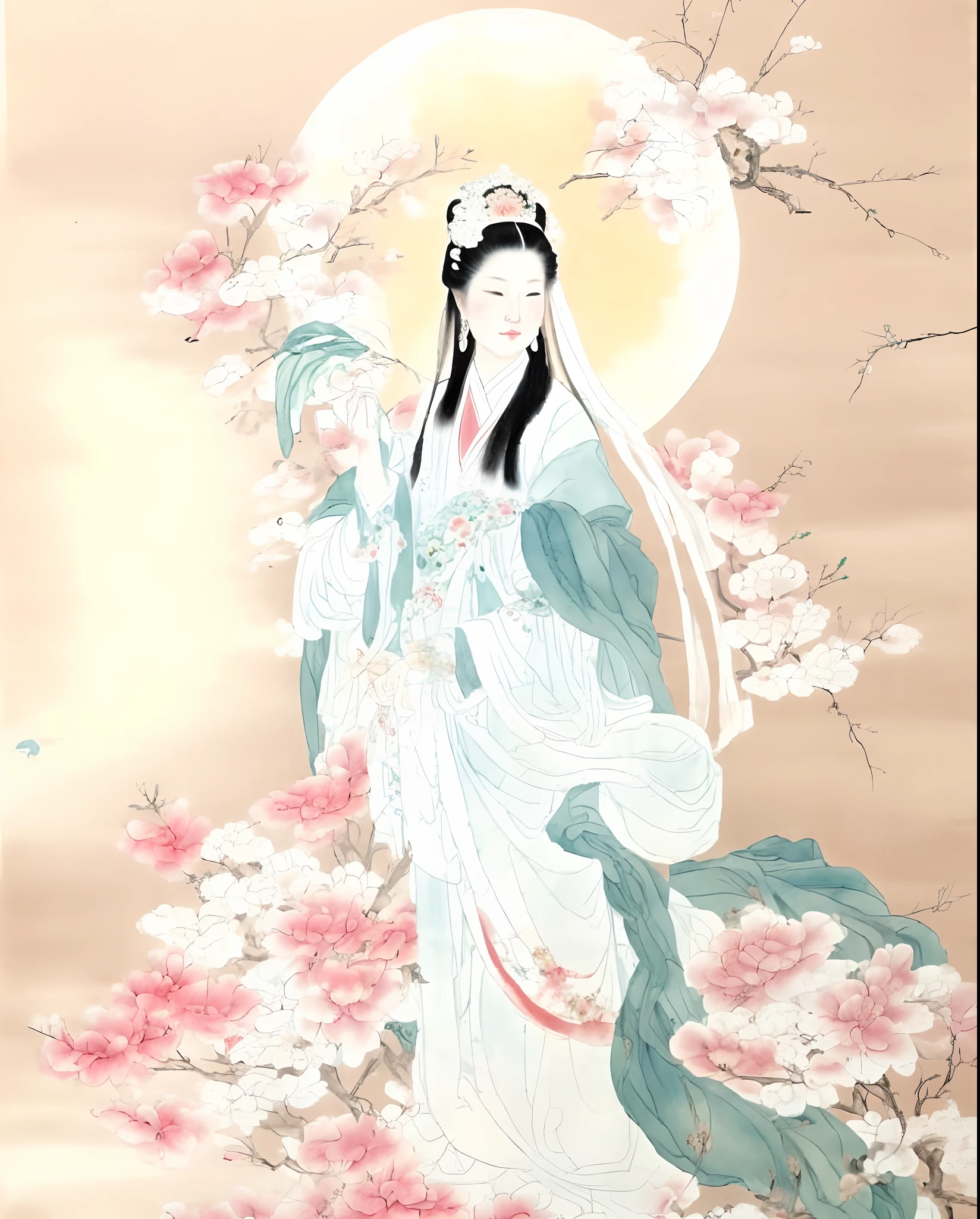 Traditional Chinese painting, chinese empress, guanyin of the southern seas, Guanyin,