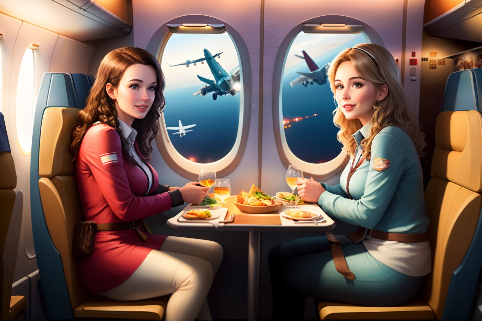 Very realistic airplane restaurant room