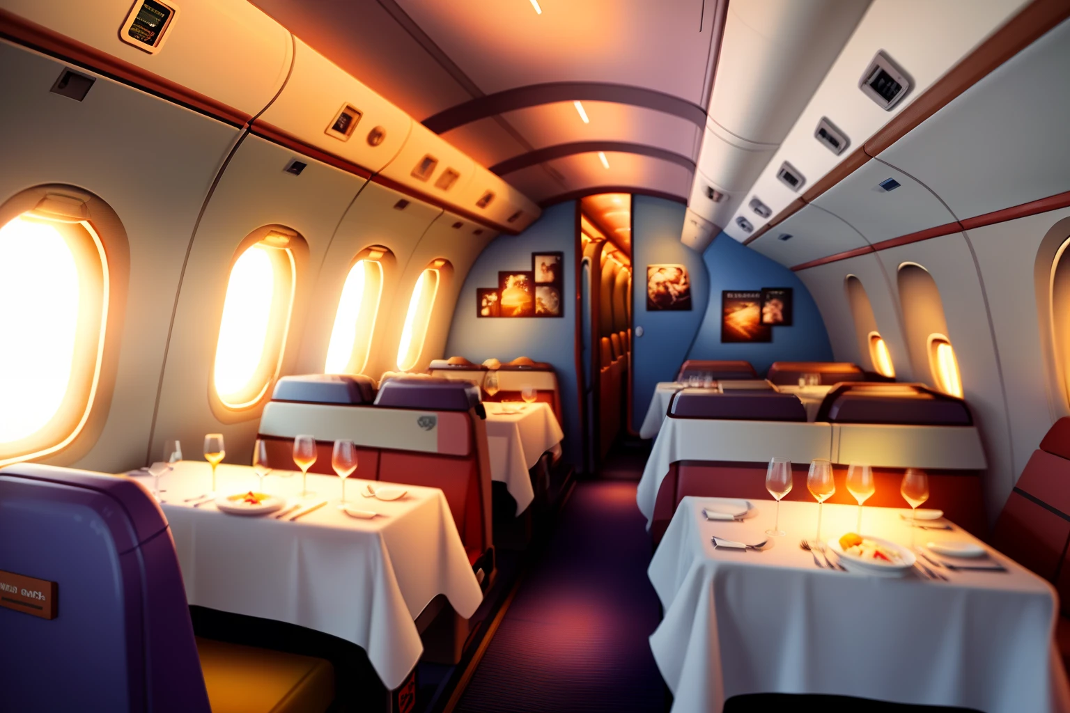 Very realistic airplane restaurant room