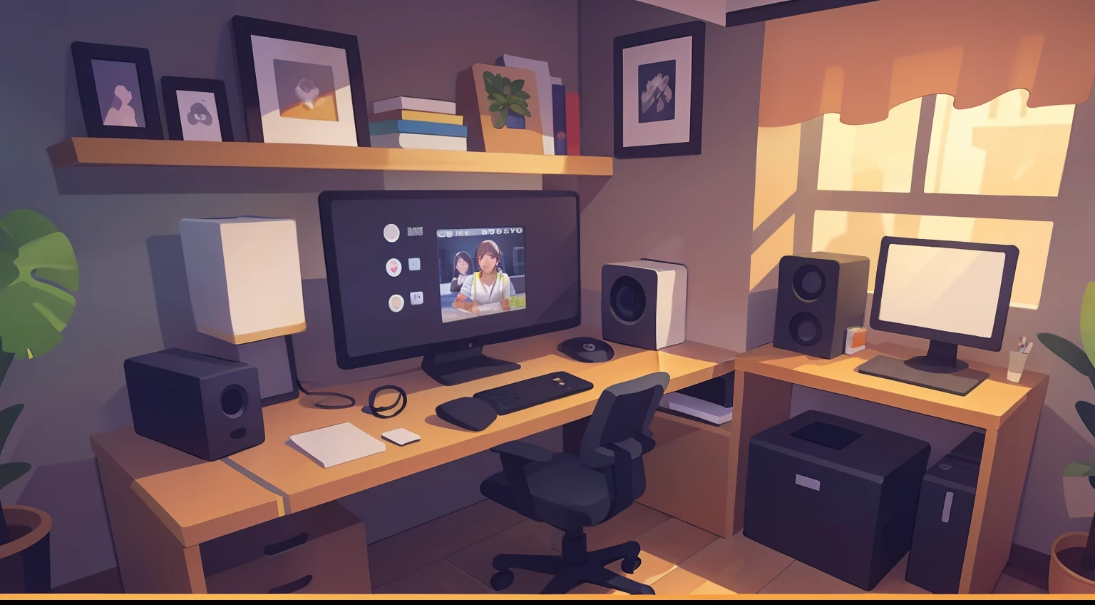 Model room、No Man、Stable composition、Eye view、E-sports room、Computer desk、Earphone、natural color、Heads-up