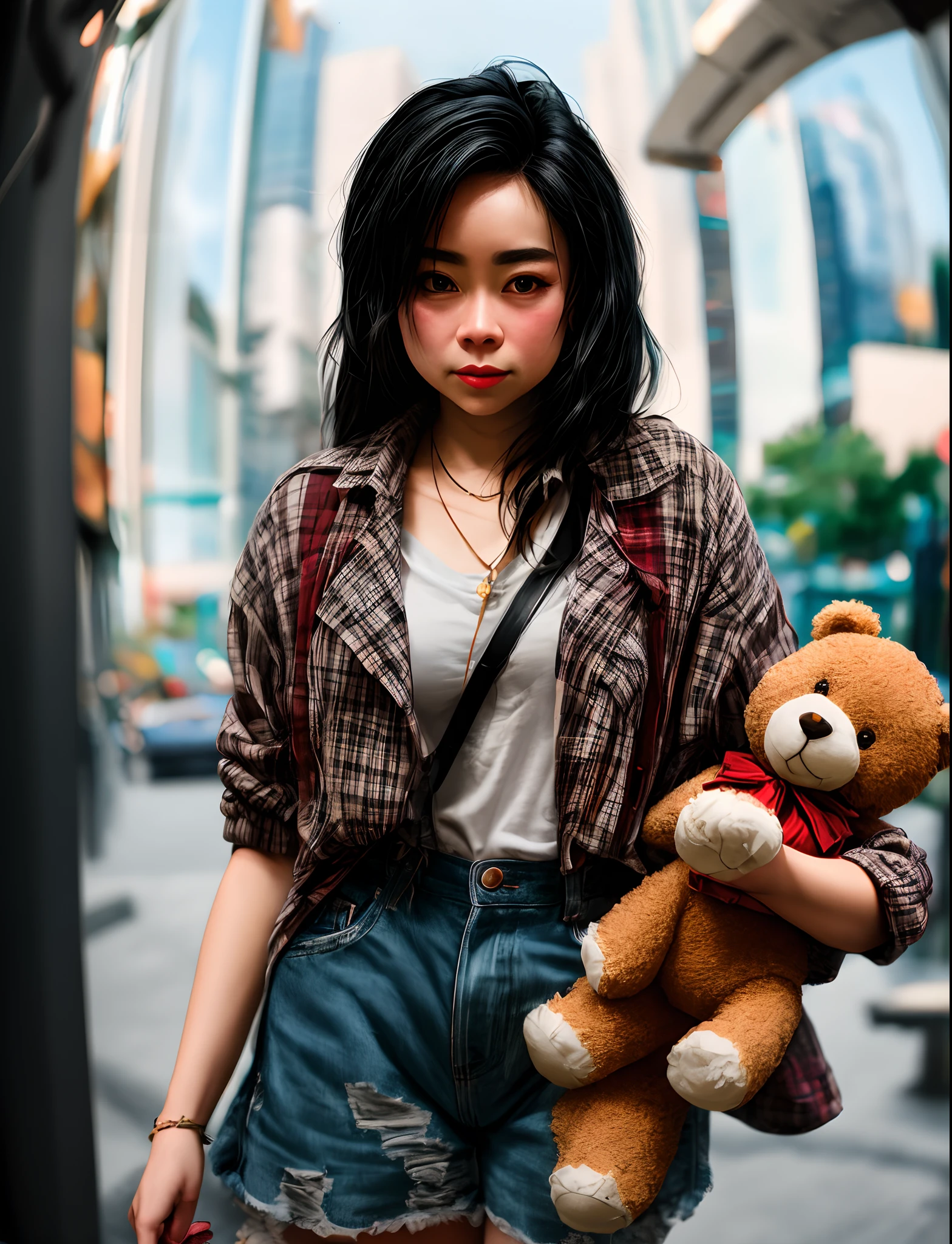 mitski holding teddy bear fish eye lens