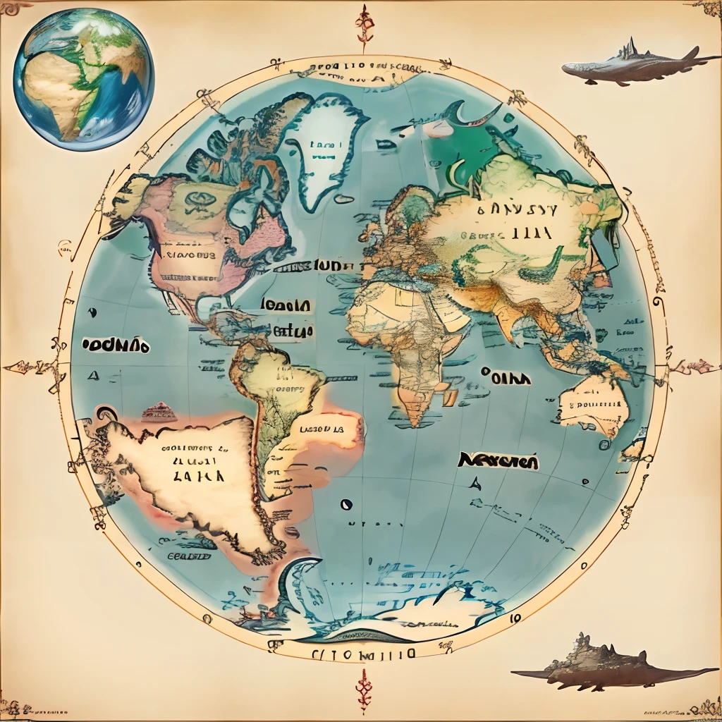 Sheet map, world, Middle-earth Tokkien World Style, several small continents, fantasy world