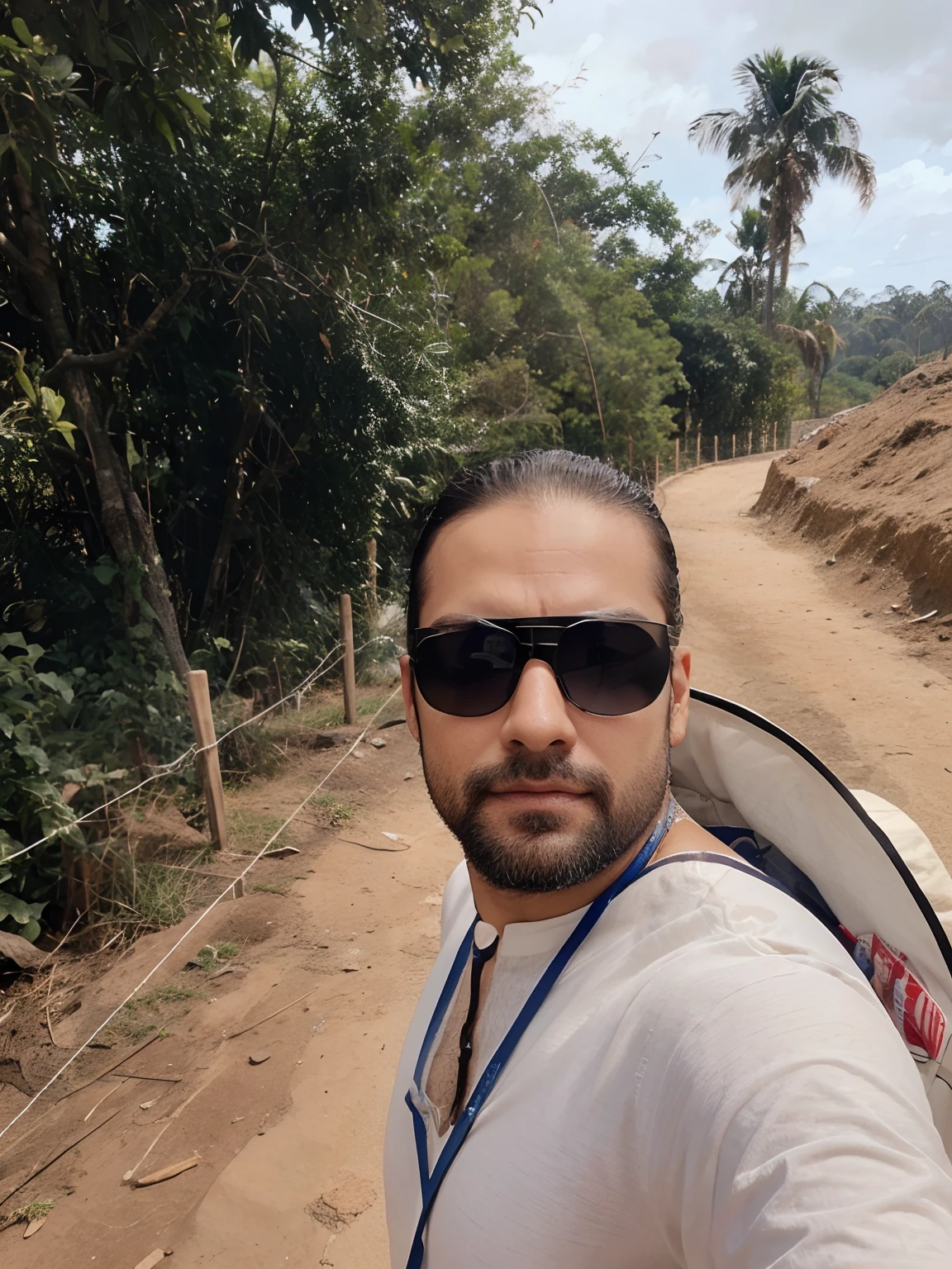 Barba, chapeu pjndurado, oculos escuros