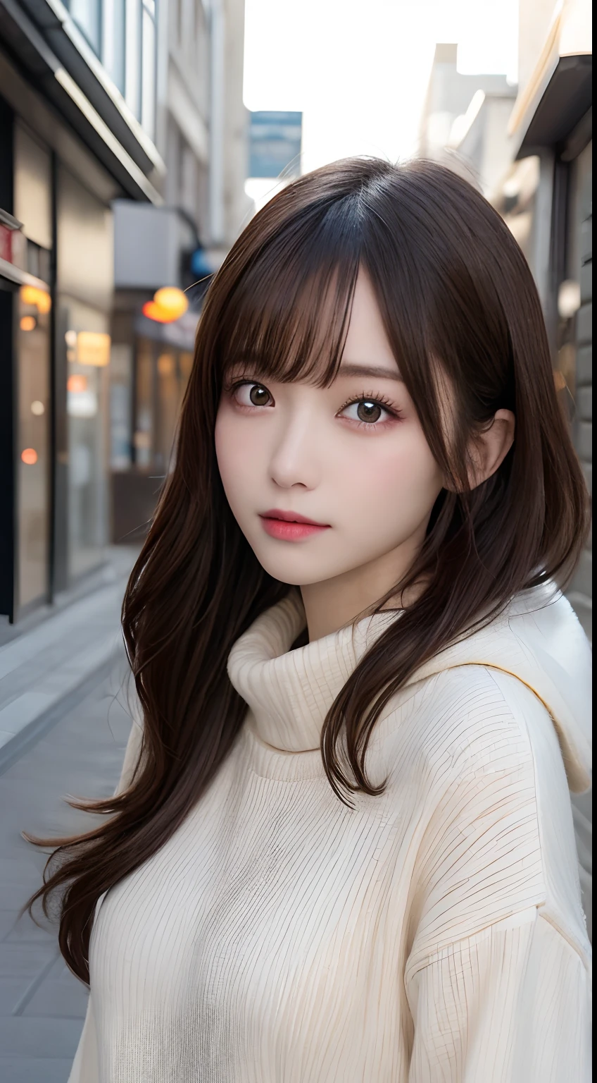 masutepiece, Best Quality, Illustration, Ultra-detailed, finely detail, hight resolution, 8K Wallpaper, Perfect dynamic composition, Beautiful detailed eyes, Winter clothes,Medium Hair,Small breasts natural color lip, Harajuku、20 years girl、Cute、Shot of sexy expression looking at camera